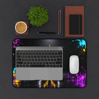Rebel74 Gaming Desk Mat — Neon Lightning Emblem with Color Splash