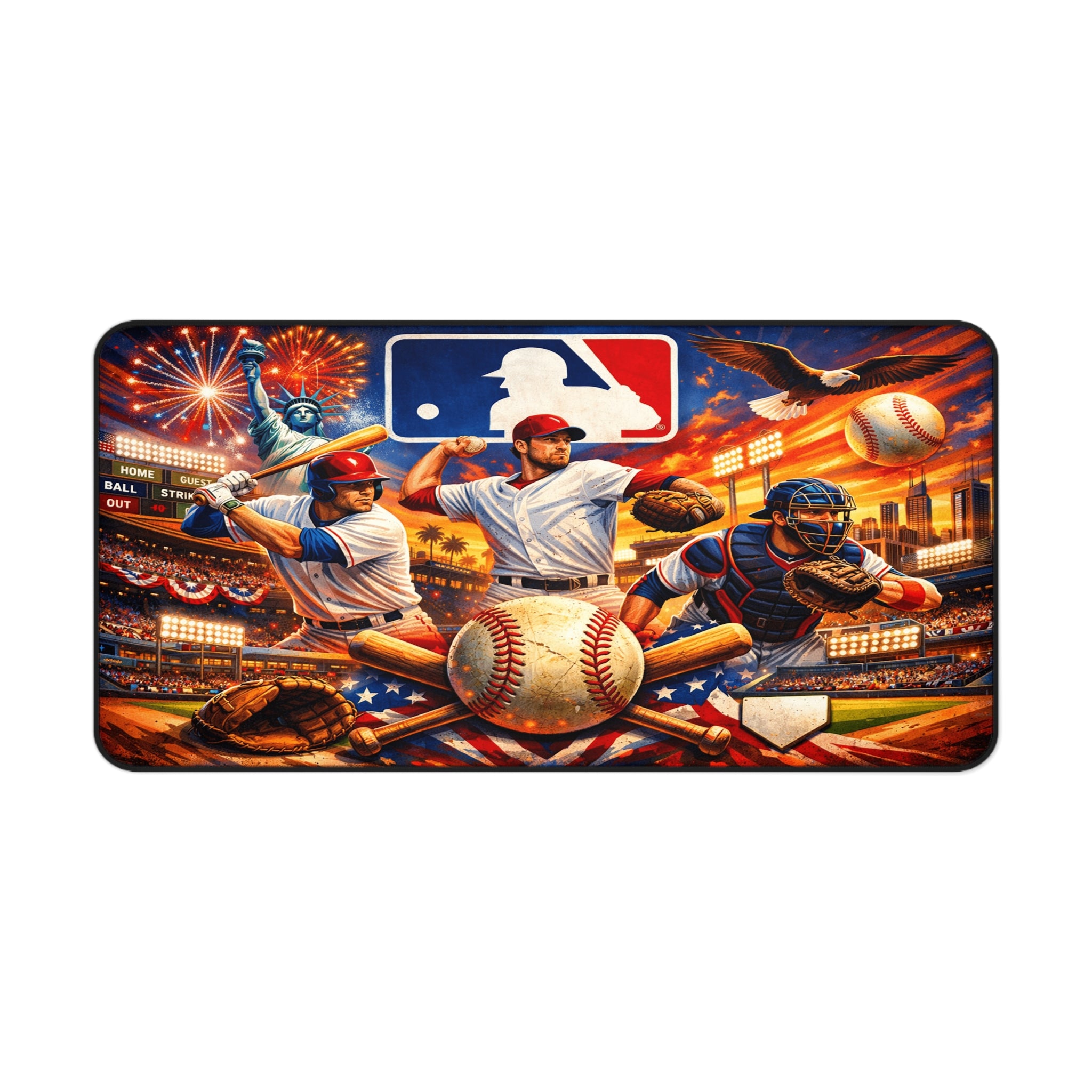 Baseball Desk Mat & Gaming Mouse Pad, MLB Inspired Non-Slip Neoprene Desk Pad Gift