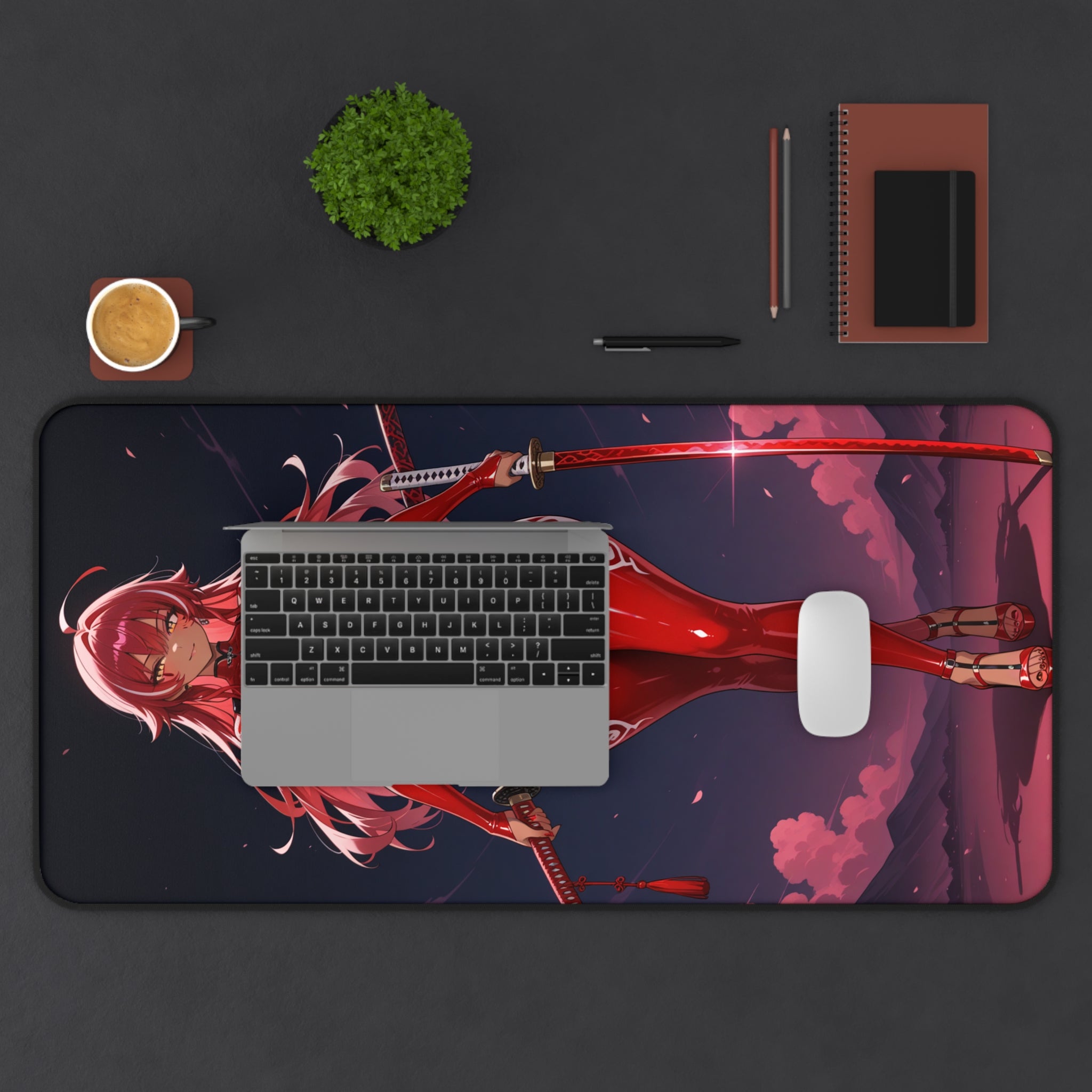 Anime Girl Warrior Desk Mat, Gaming Mouse Pad with Non-Slip Neoprene Base