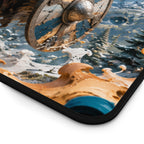 Nordic Warrior Anime Gaming Mouse Pad - Viking Shieldmaiden & White Tigers Desk Mat