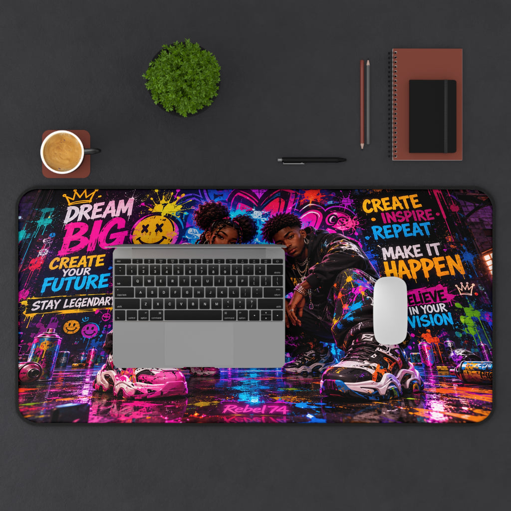 Motivational Urban Graffiti Desk Mat — 'Dream Big' Inspirational Gaming Mouse Pad