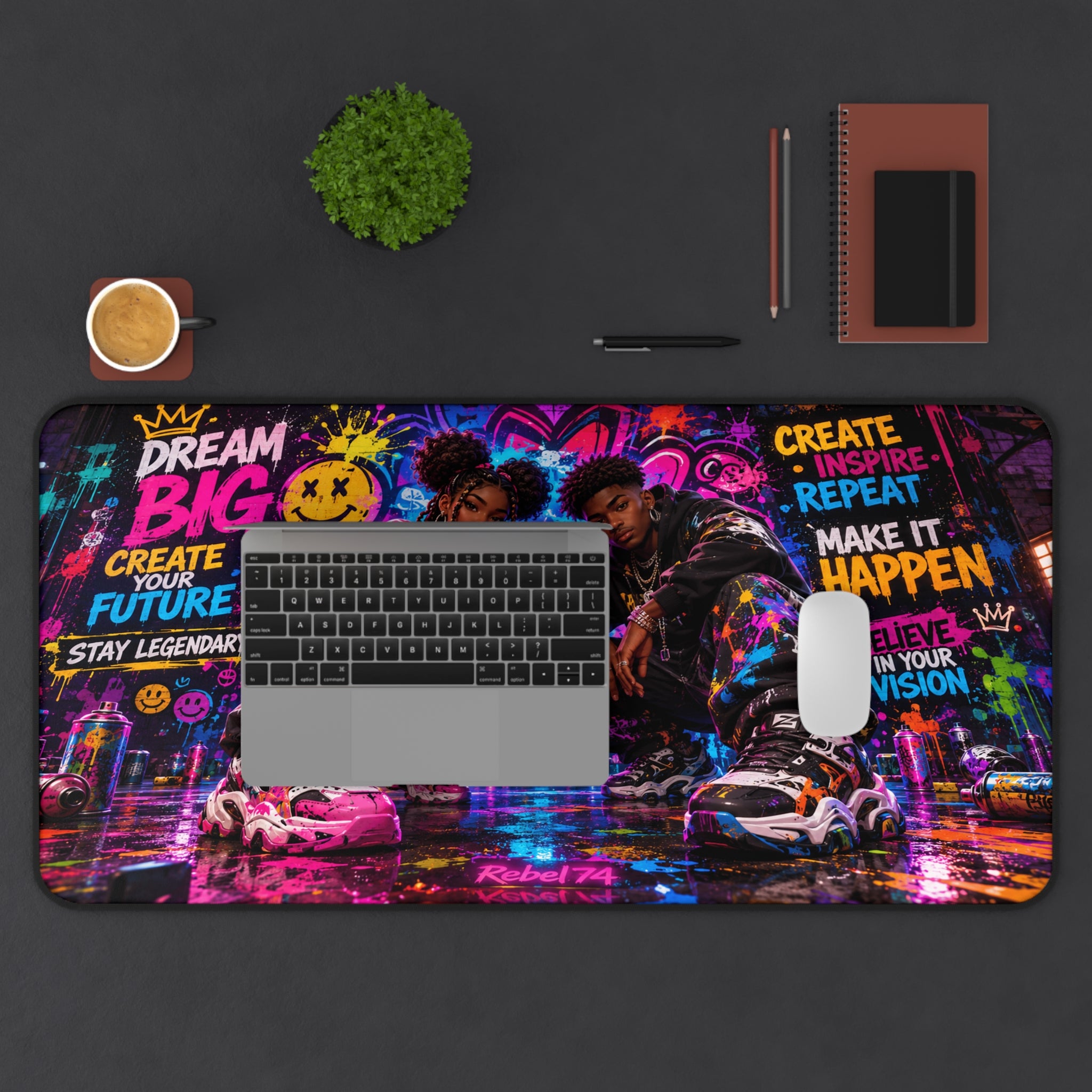 Motivational Urban Graffiti Desk Mat — 'Dream Big' Inspirational Gaming Mouse Pad