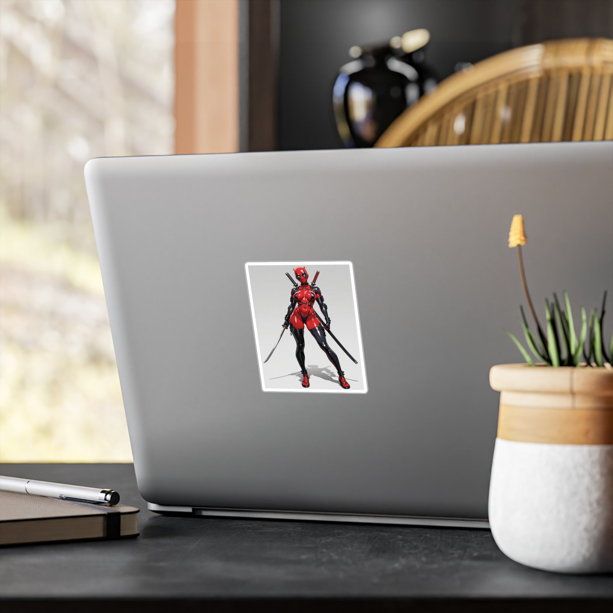 Anime Lady DeadPool Vinyl Sticker - Female Swordswoman Kiss-Cut Decal