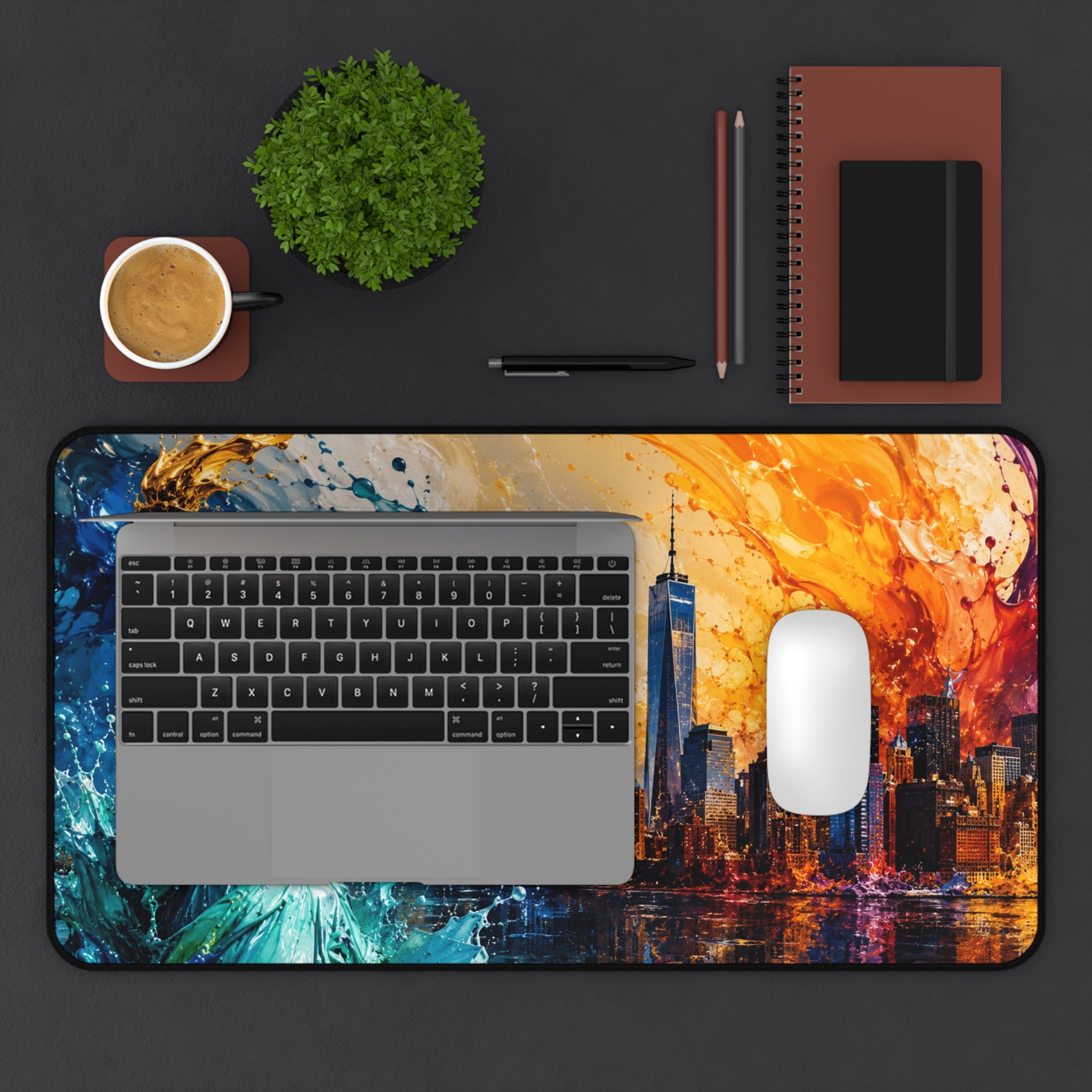New York City Skyline Splash Desk Mat — Colorful NYC Mouse Pad