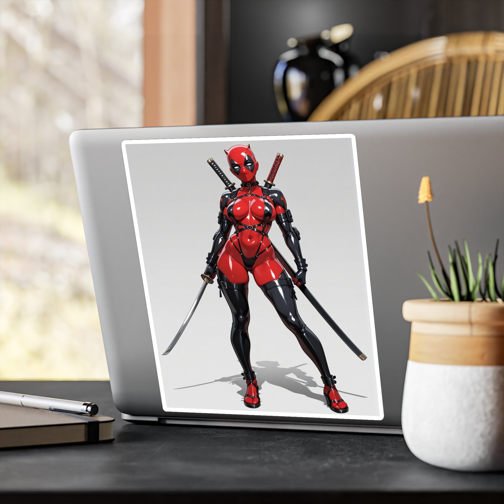 Anime Lady DeadPool Vinyl Sticker - Female Swordswoman Kiss-Cut Decal