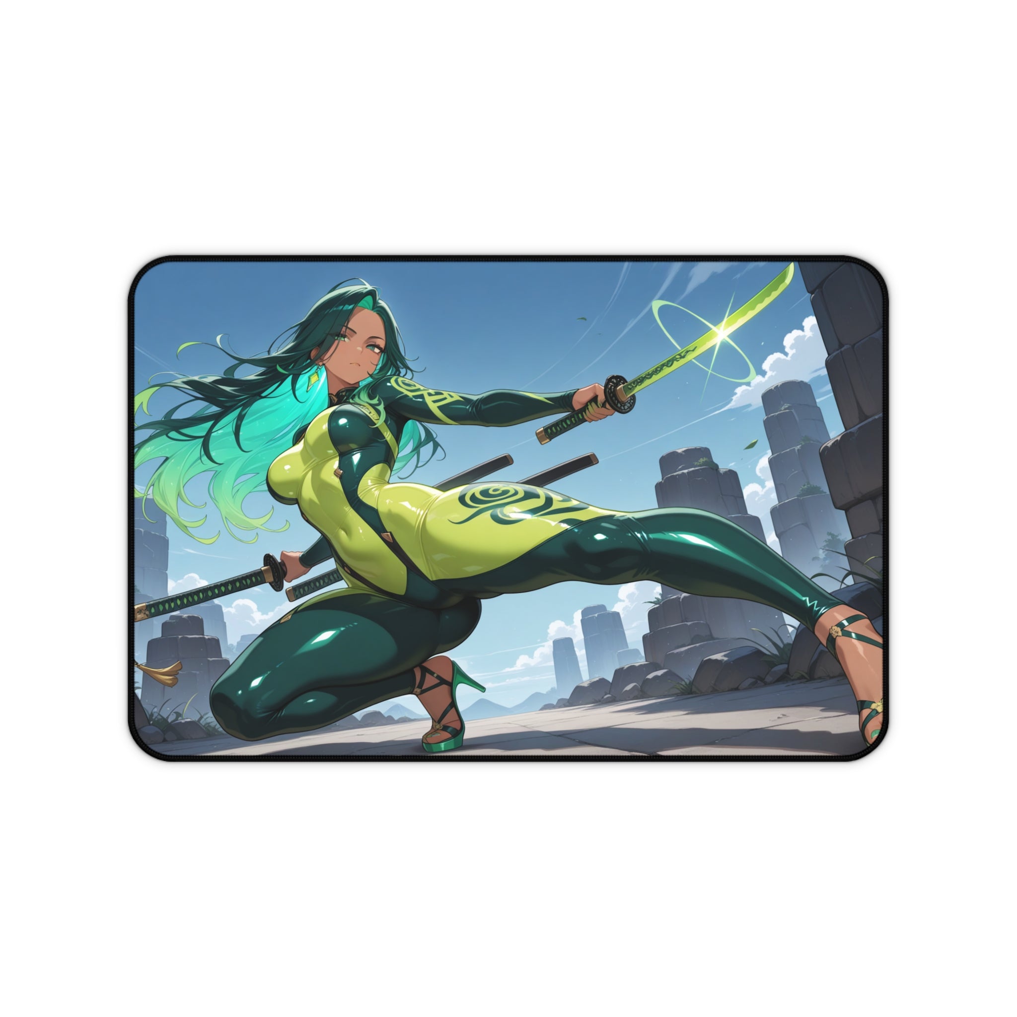 Anime Waifu Warrior Desk Mat, Gaming Mouse Pad with Non-Slip Neoprene Base
