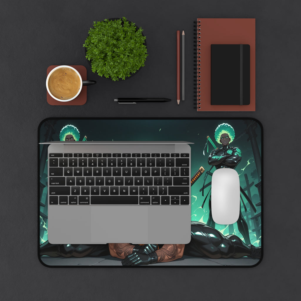 Anime Warrior Desk Mat — Muscular Swordsman Gaming Mouse Pad