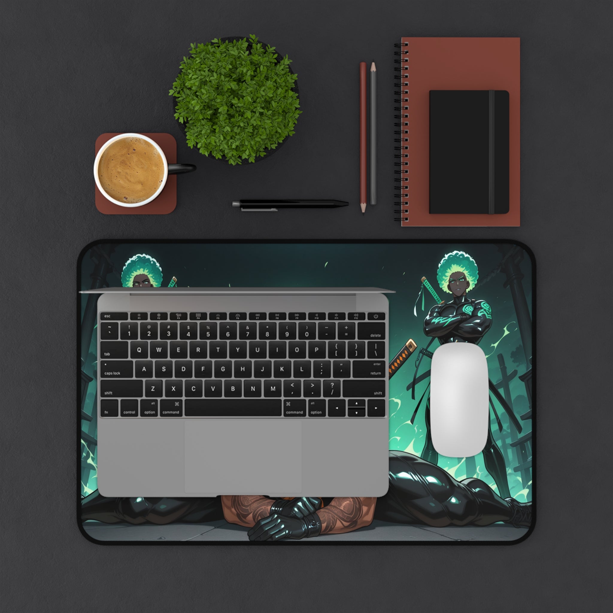 Anime Warrior Desk Mat — Muscular Swordsman Gaming Mouse Pad