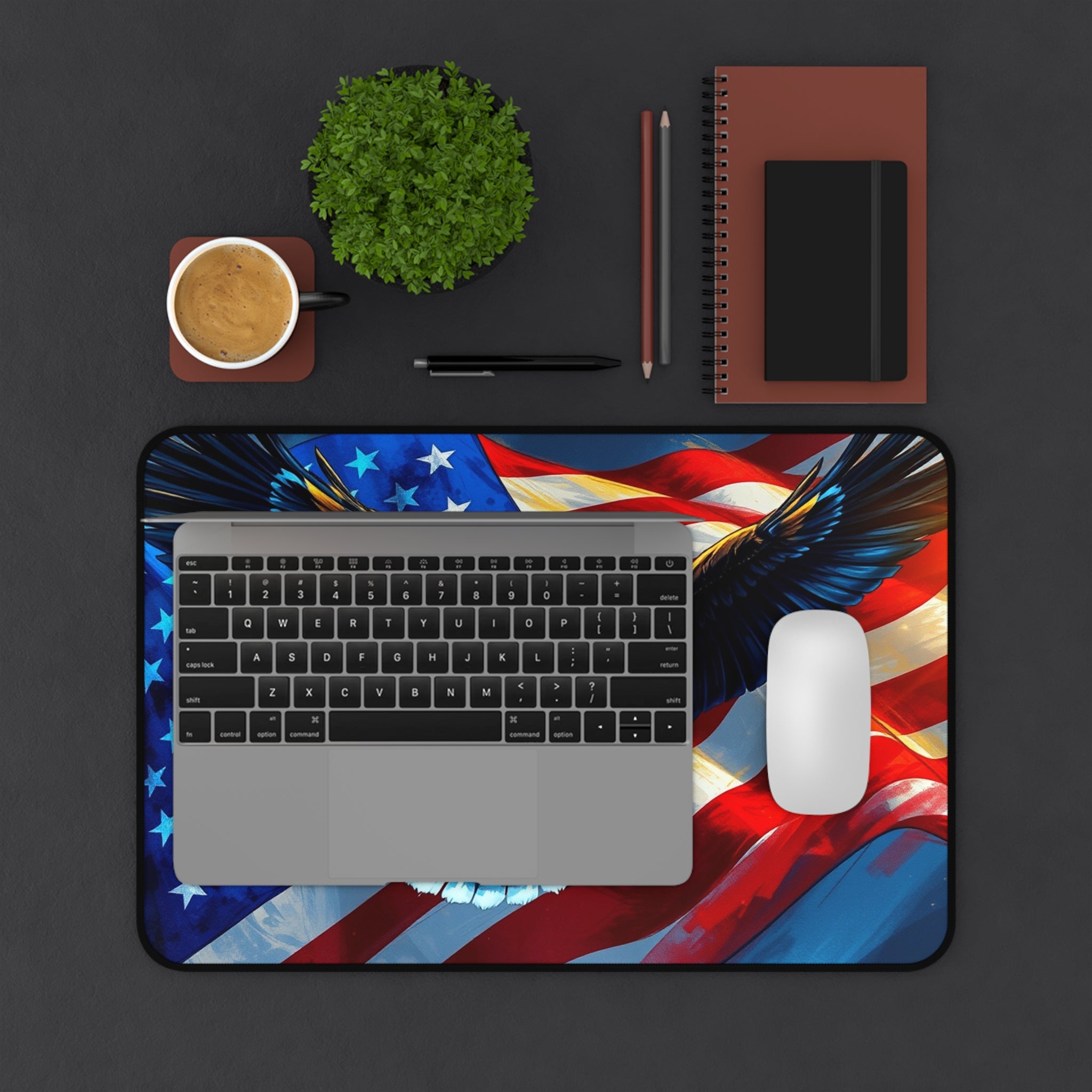 Patriotic Desk Mat with Eagle and American Flag, Premium Mouse Pad