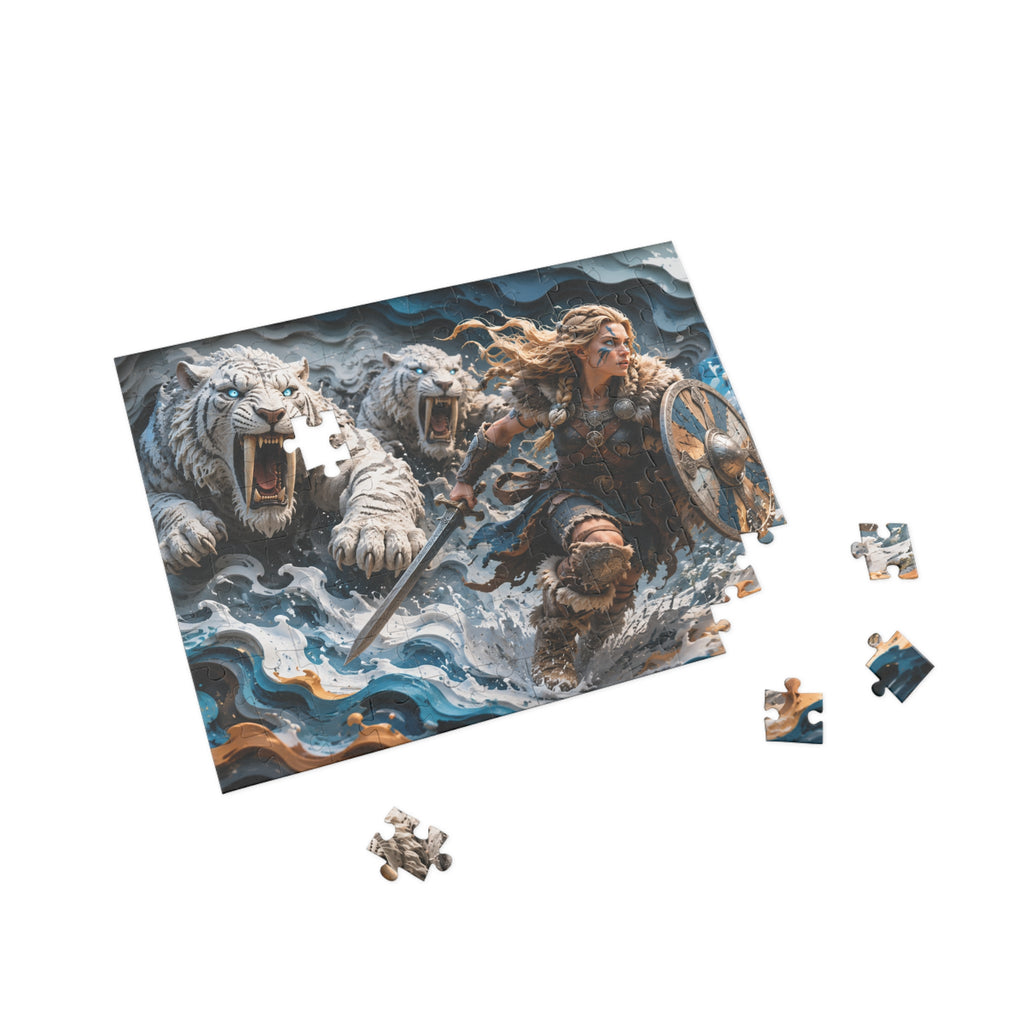 Viking Shieldmaiden & White Tigers - Puzzle (96–1000 pcs)