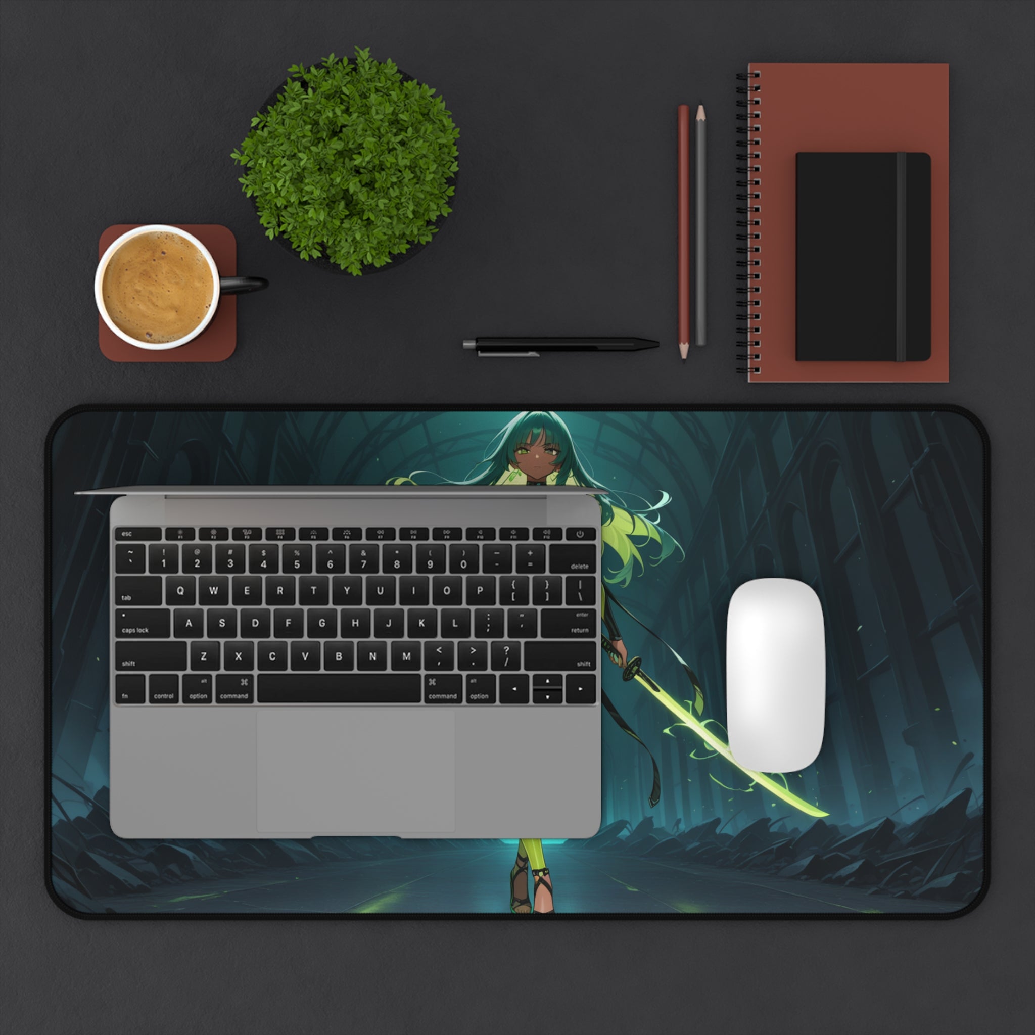Anime Girl Warrior Desk Mat, Large Mouse Pad with Non-Slip Base