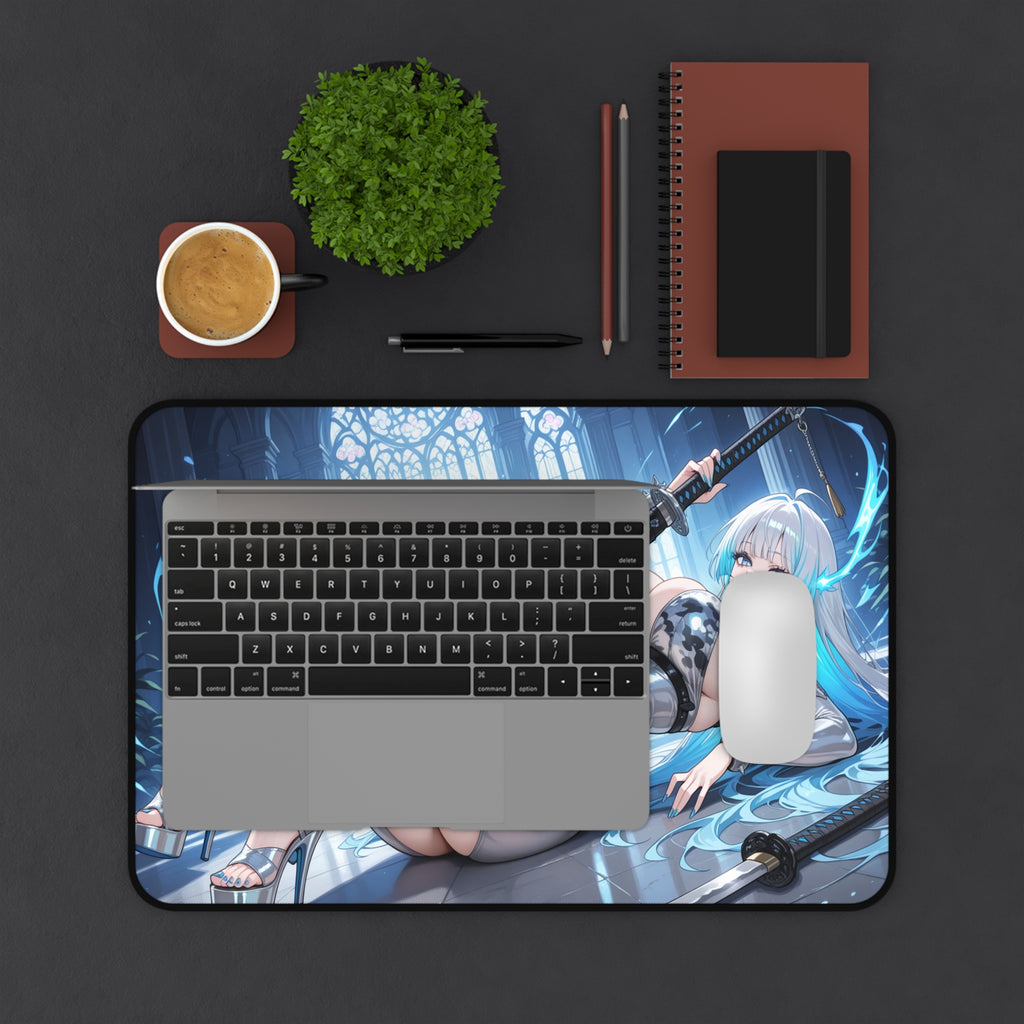 Anime Sword Girl Desk Mat — Sexy Cyber Kunoichi Gaming Mousepad