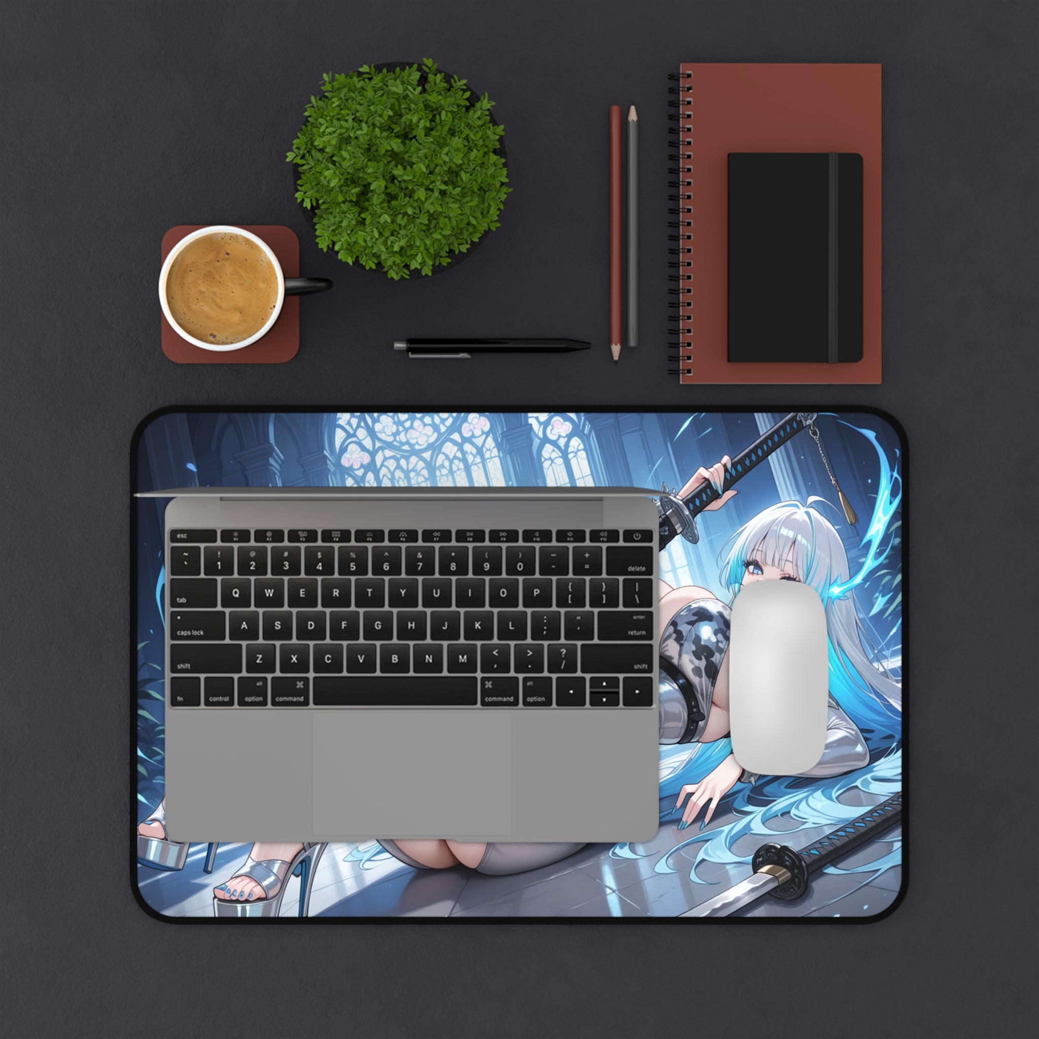 Anime Sword Girl Desk Mat — Sexy Cyber Kunoichi Gaming Mousepad