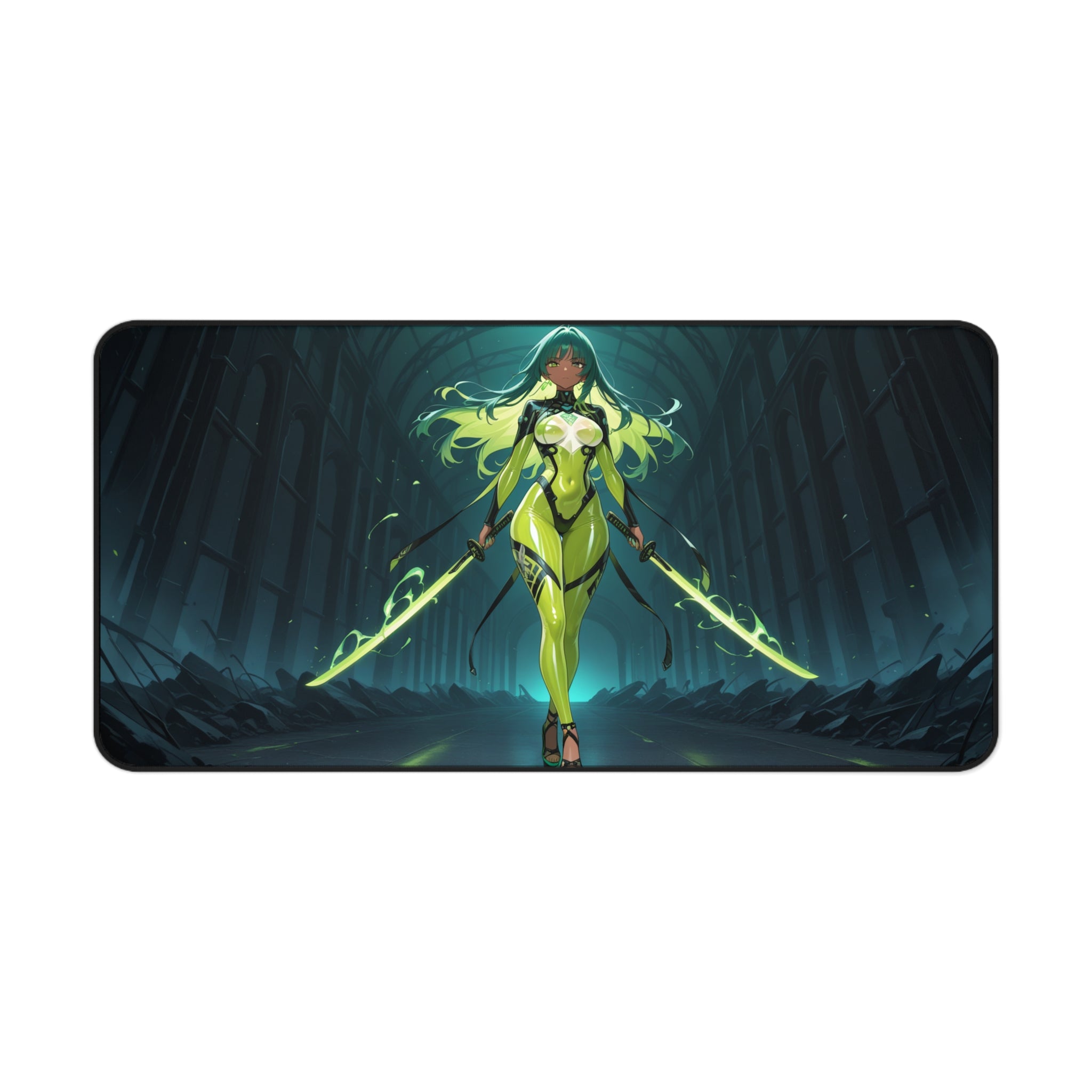 Anime Girl Warrior Desk Mat, Gaming Mouse Pad with Non-Slip Neoprene Base