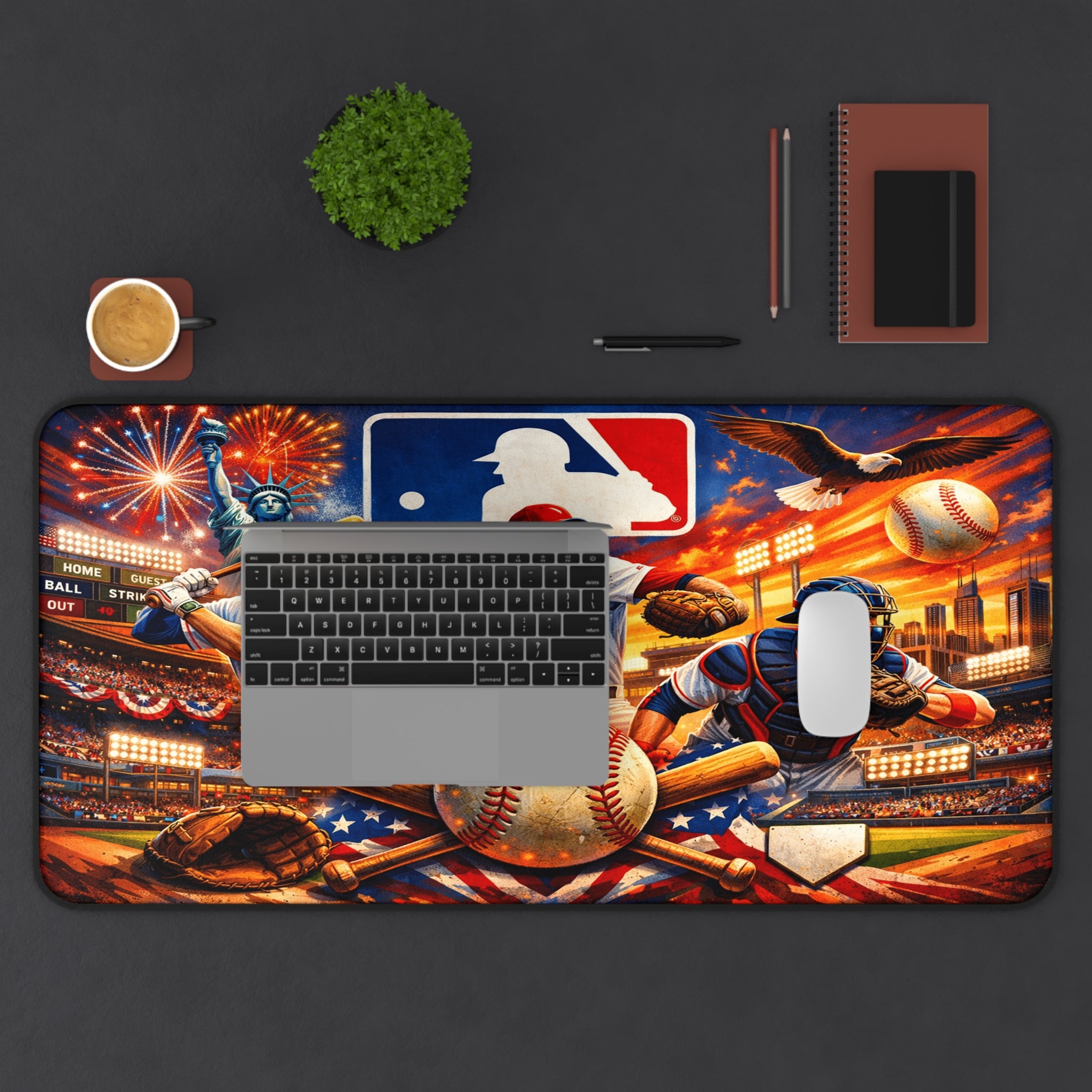 Baseball Desk Mat & Gaming Mouse Pad, MLB Inspired Non-Slip Neoprene Desk Pad Gift