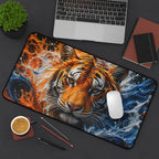 Tiger Fire & Water Desk Mat — Vibrant Animal Print Mouse Pad for Home and Office