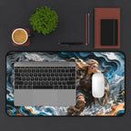 Nordic Warrior Anime Gaming Mouse Pad - Viking Shieldmaiden & White Tigers Desk Mat