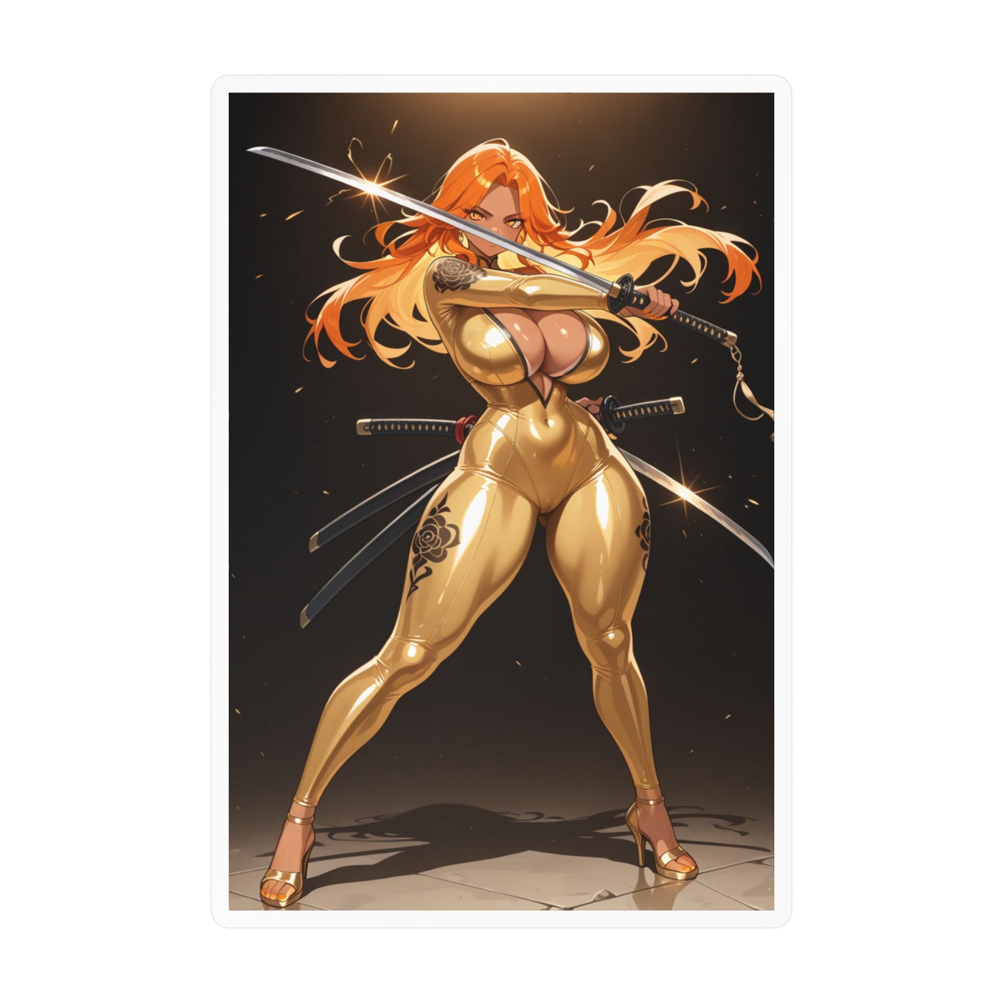 Golden Anime Girl Warrior Sticker