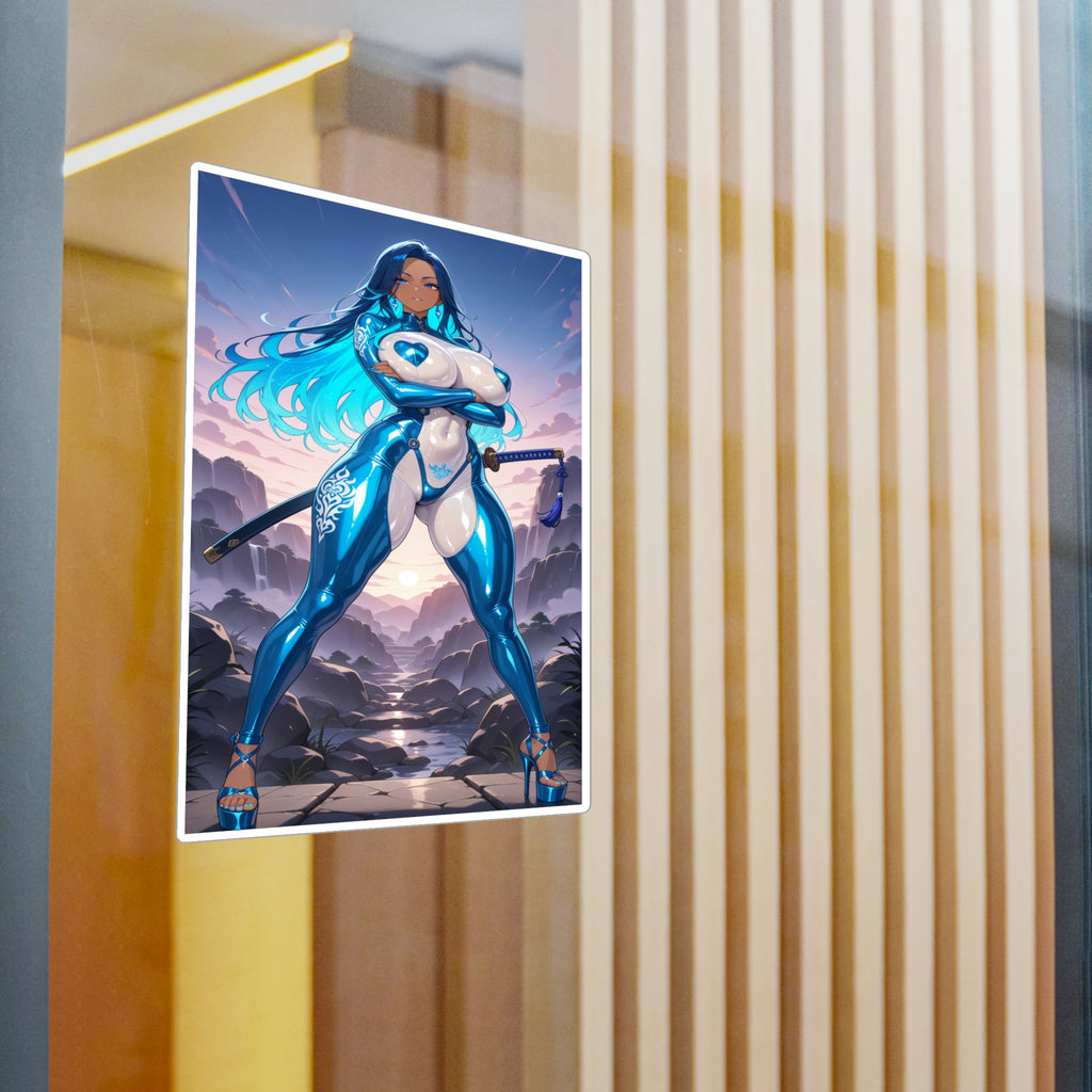 Azure Blade Empress Vinyl Decal — Blue Neon Anime Sticker