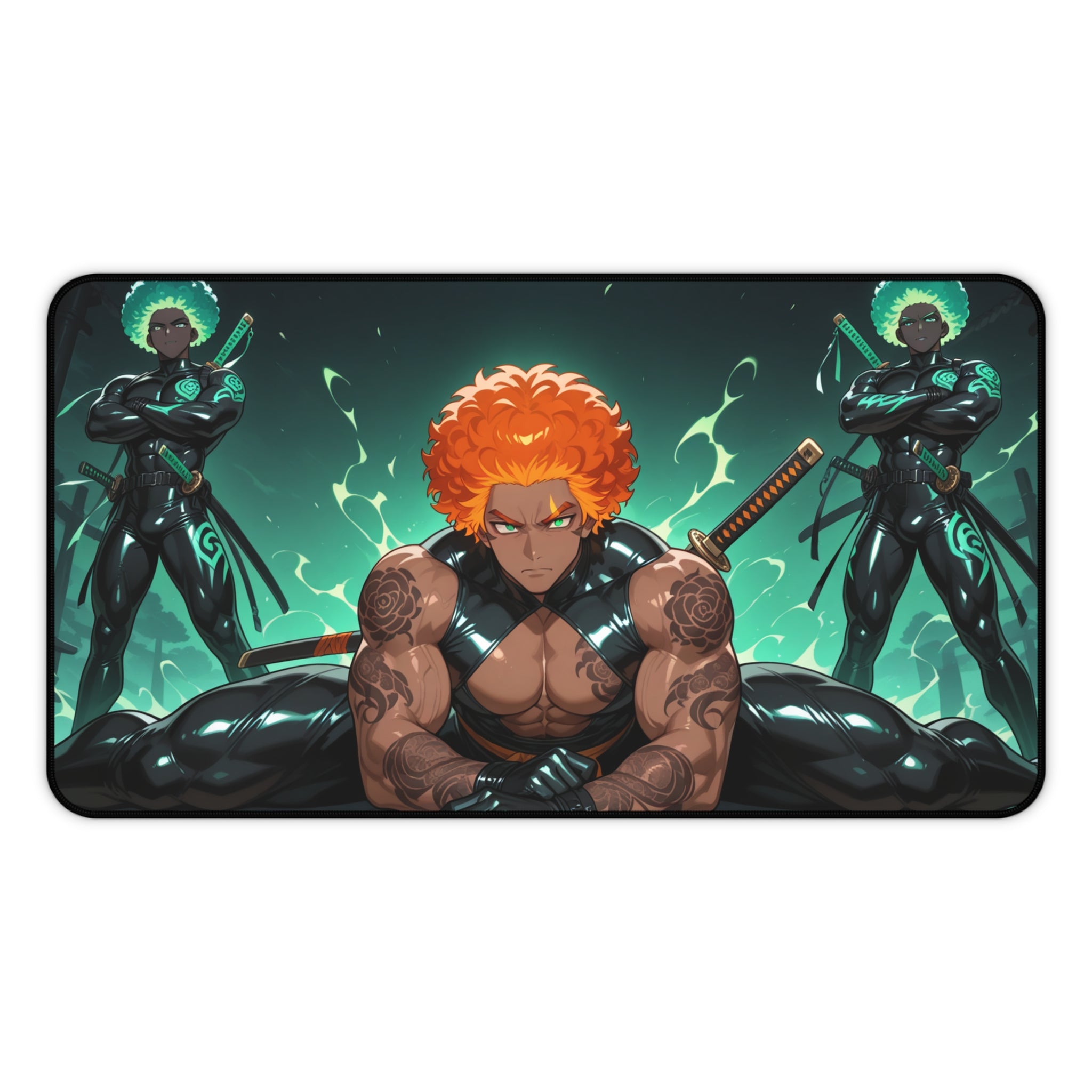 Anime Warrior Desk Mat — Muscular Swordsman Gaming Mouse Pad
