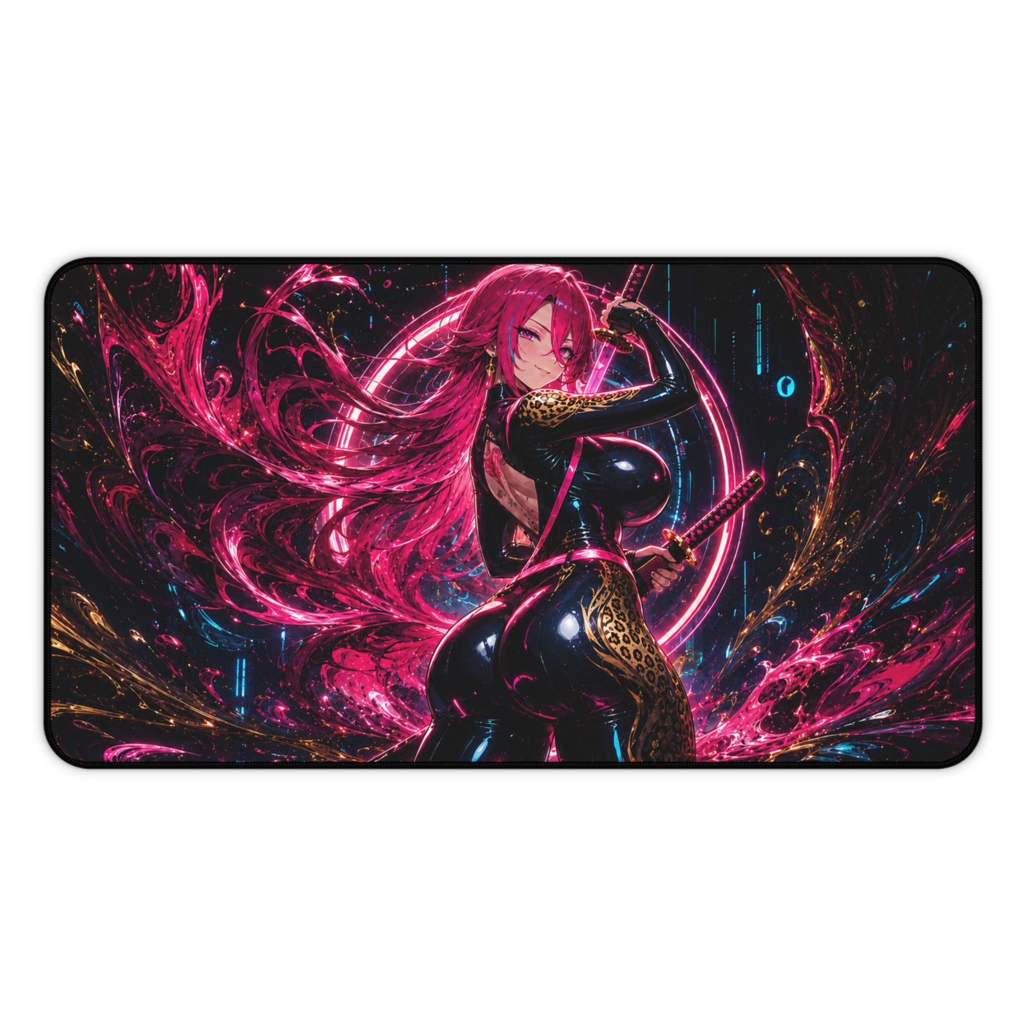 Kaelira Neon Samurai Anime Gaming Desk Mat