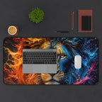 Lion Fire & Water Mouse Pad — Vibrant Animal Print Desk Mat