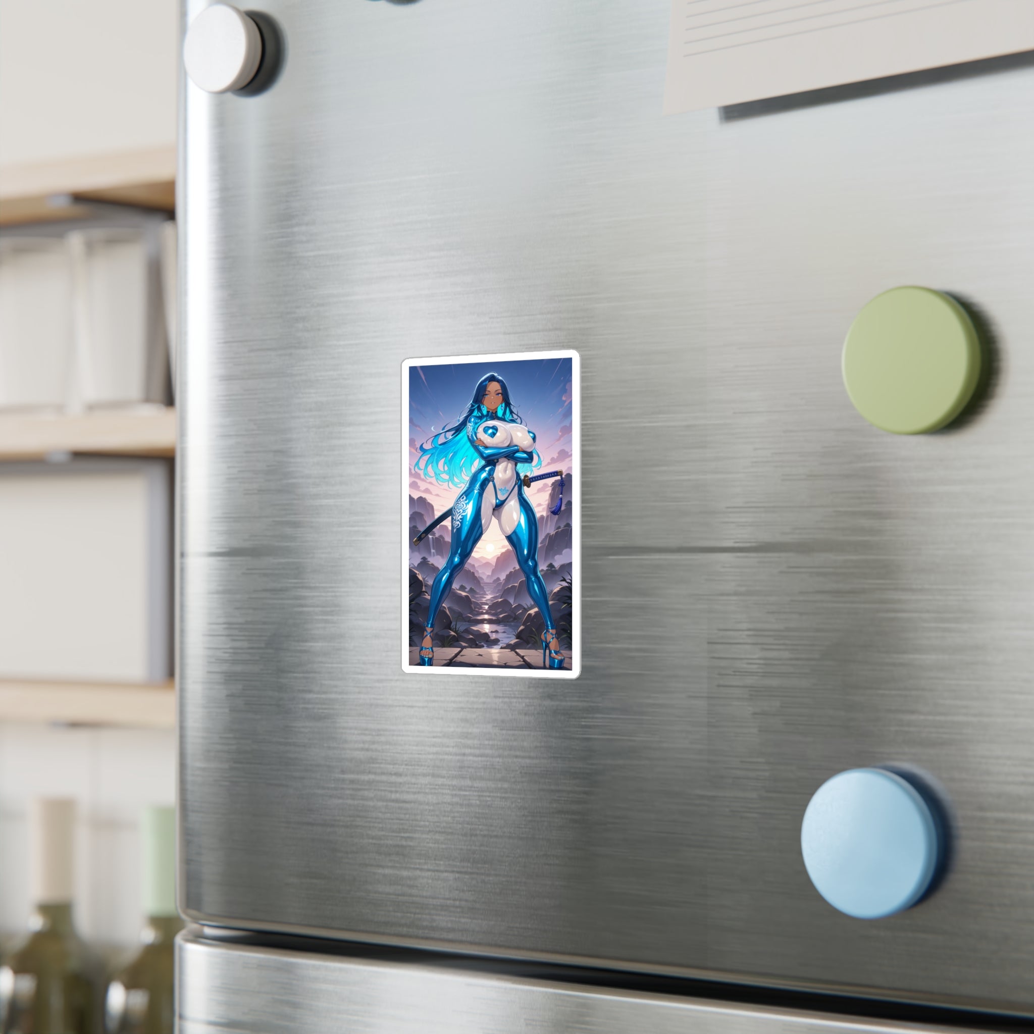 Anime Girl Warrior Vinyl Decal — Blue Neon Anime Sticker