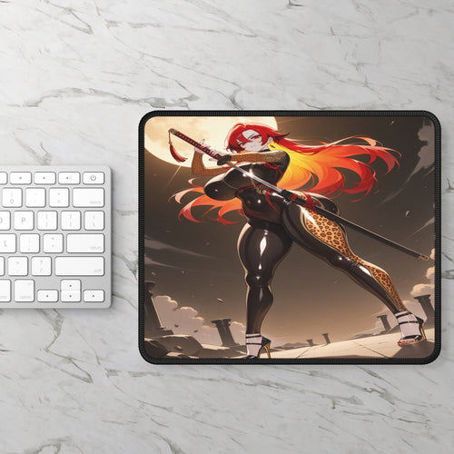 Anime Girl Mouse Pad, Red Hair Warrior