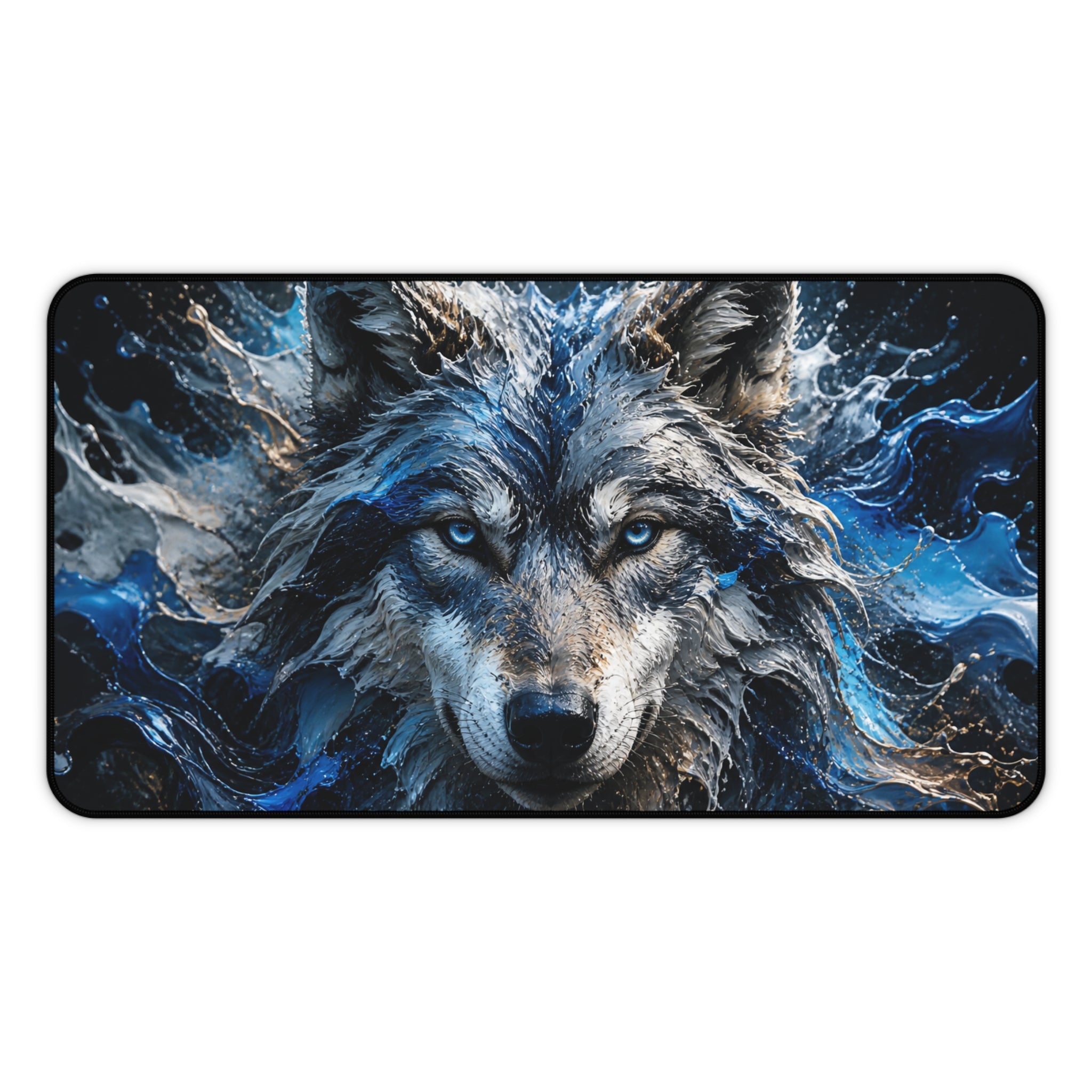 Mystic Blue Wolf Mouse Pad — Large Animal Print Desk Mat