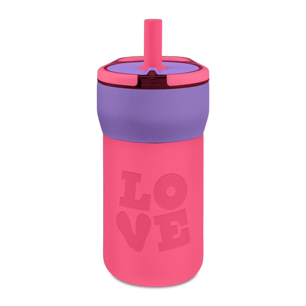 Kids 12oz Leakproof Straw Tumbler — Engraved "LOVE" Design (Spill‑Proof, BPA‑Free)