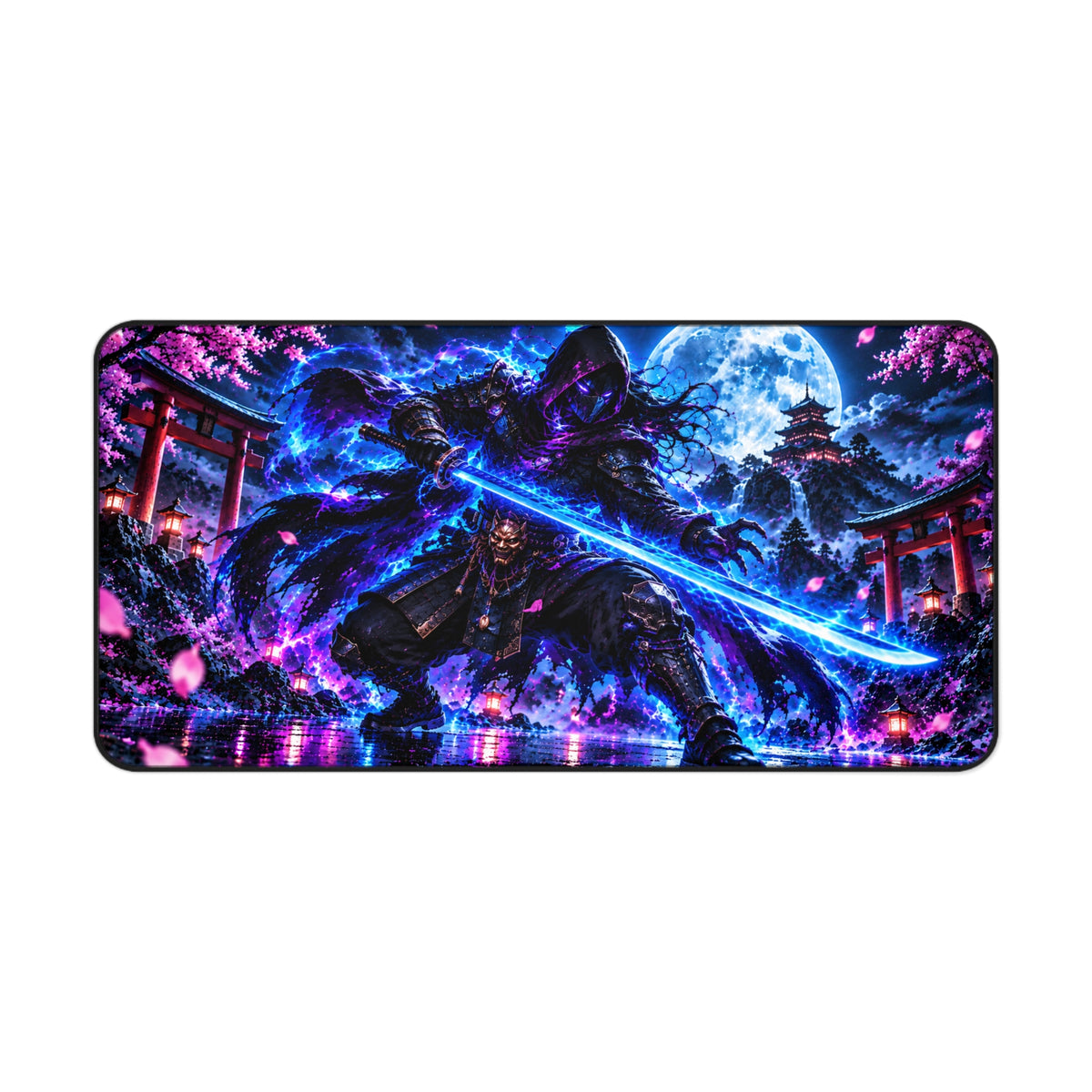 Neon Shadow Samurai Desk Mat & Gaming Mouse Pad