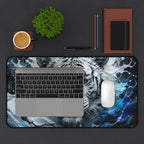 White Tiger Wave Mouse Pad — Large Animal Print Desk Mat