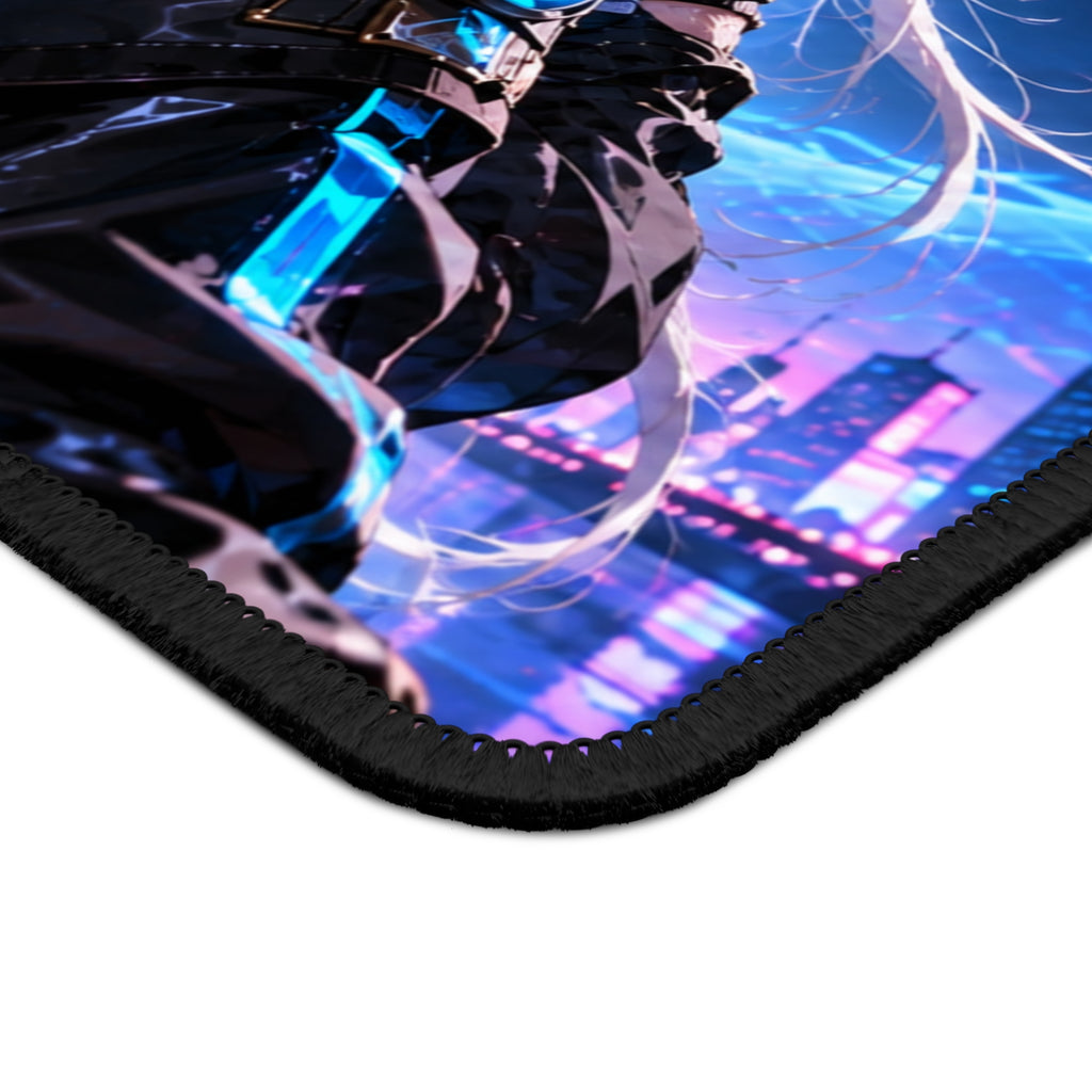 Neon Cyberpunk Girl with Blue Dragon Mouse Pad