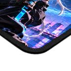 Neon Cyberpunk Girl with Blue Dragon Mouse Pad