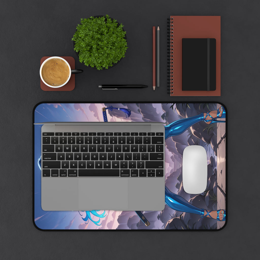 Anime Girl Warrior Mouse Pad, Swordswoman Desk Mat