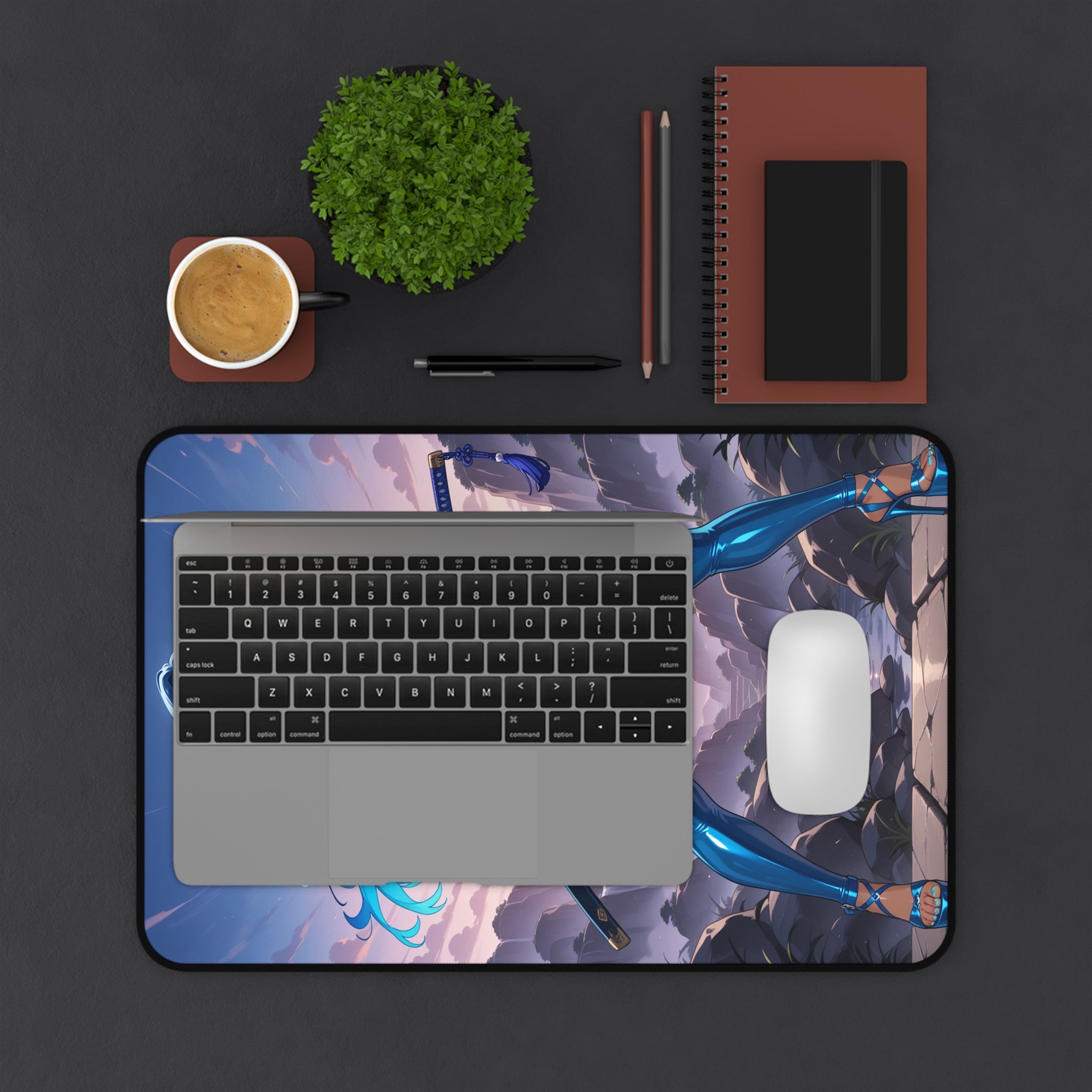 Anime Girl Warrior Mouse Pad, Swordswoman Desk Mat
