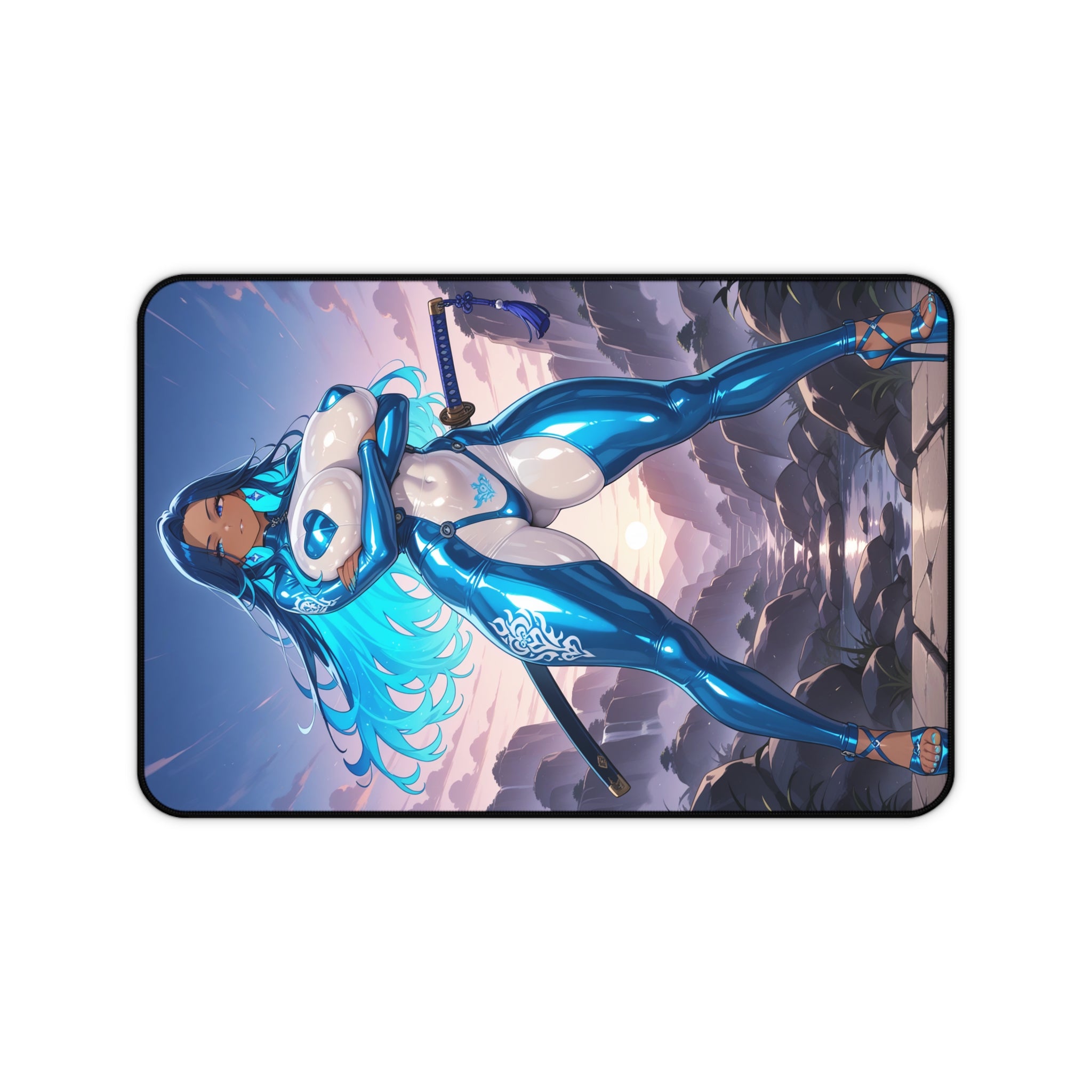 Anime Girl Warrior Desk Mat, Gaming Mouse Pad with Non-Slip Neoprene Base