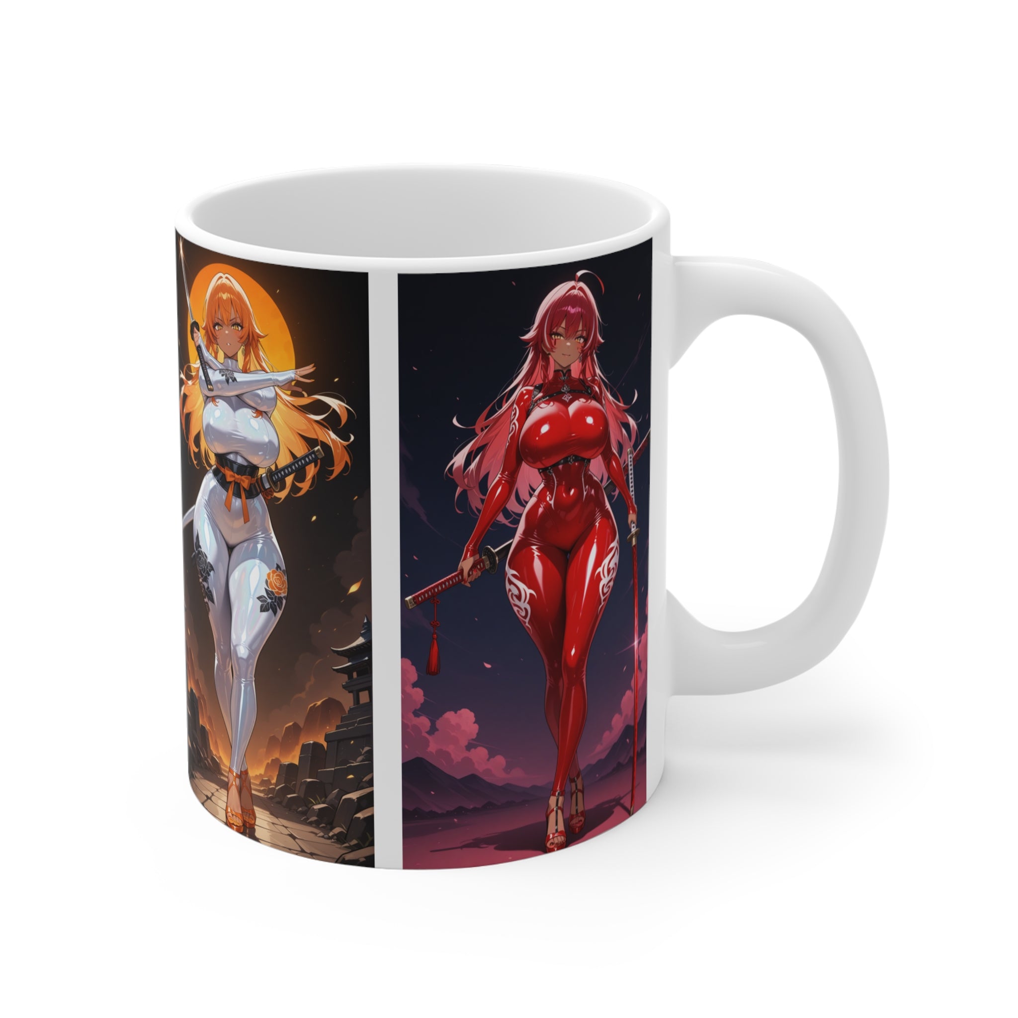 Anime Girl Warrior Mug, Waifu Ceramic Coffee Cup for Otaku & Manga Fans