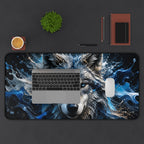 Mystic Blue Wolf Mouse Pad — Large Animal Print Desk Mat