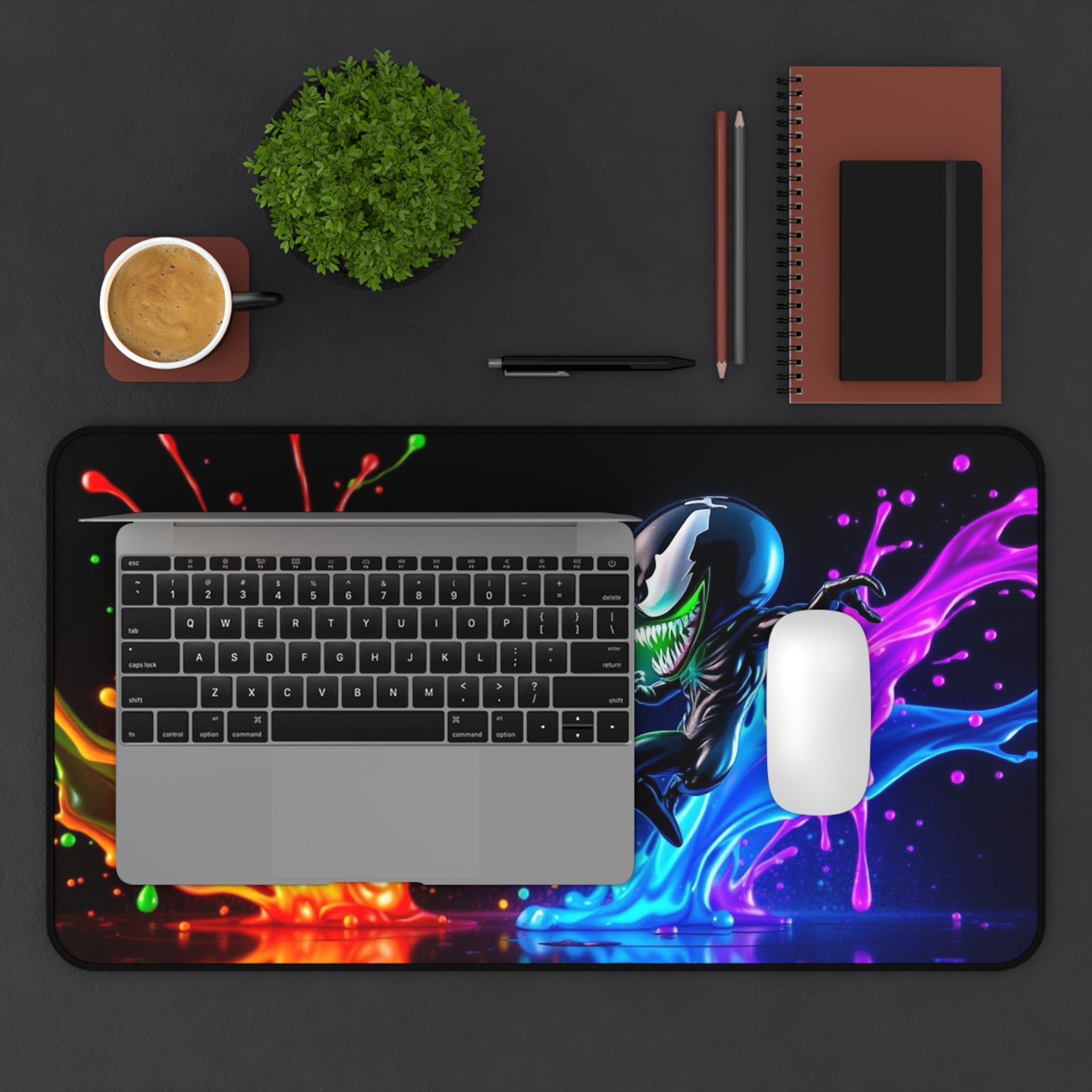 Spiderman vs Venom Desk Mat, Epic Paint Splash Design for Gamers & Fans