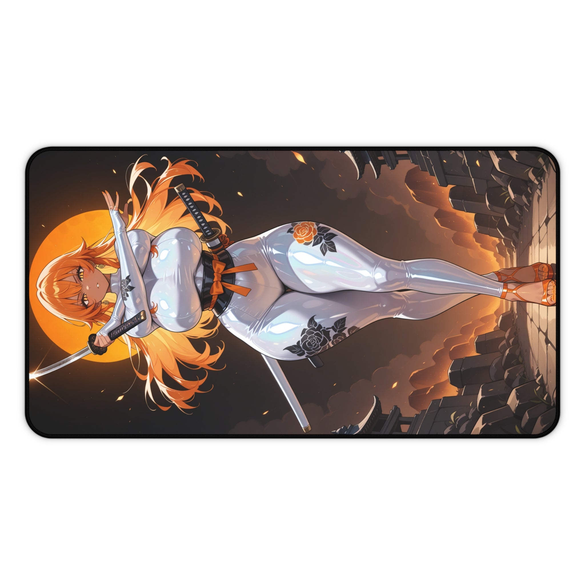 Anime Girl Warrior Desk Mat, Gaming Mouse Pad with Non-Slip Neoprene Base