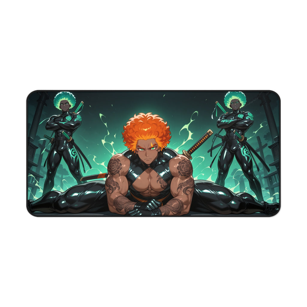 Anime Warrior Desk Mat — Muscular Swordsman Gaming Mouse Pad