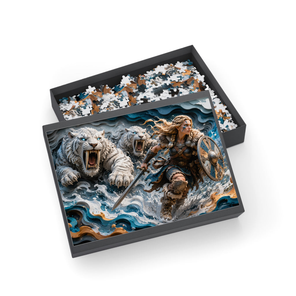Viking Shieldmaiden & White Tigers - Puzzle (96–1000 pcs)