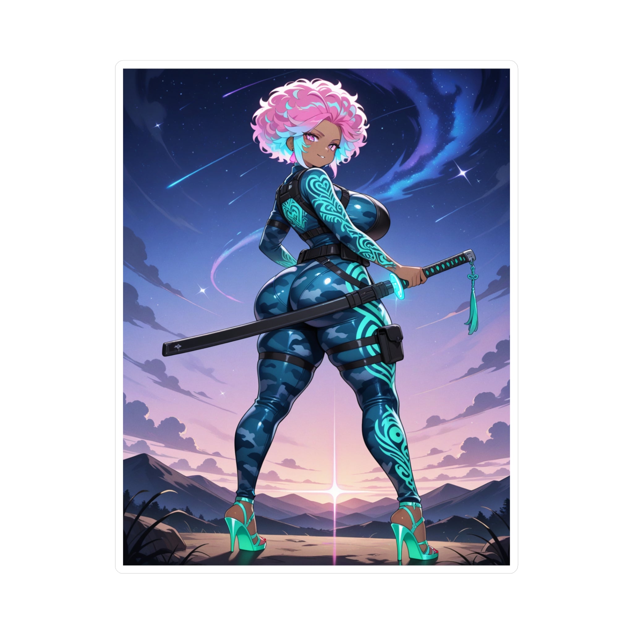 Anime Girl Warrior Vinyl Sticker - Female Swordswoman Kiss-Cut Decal