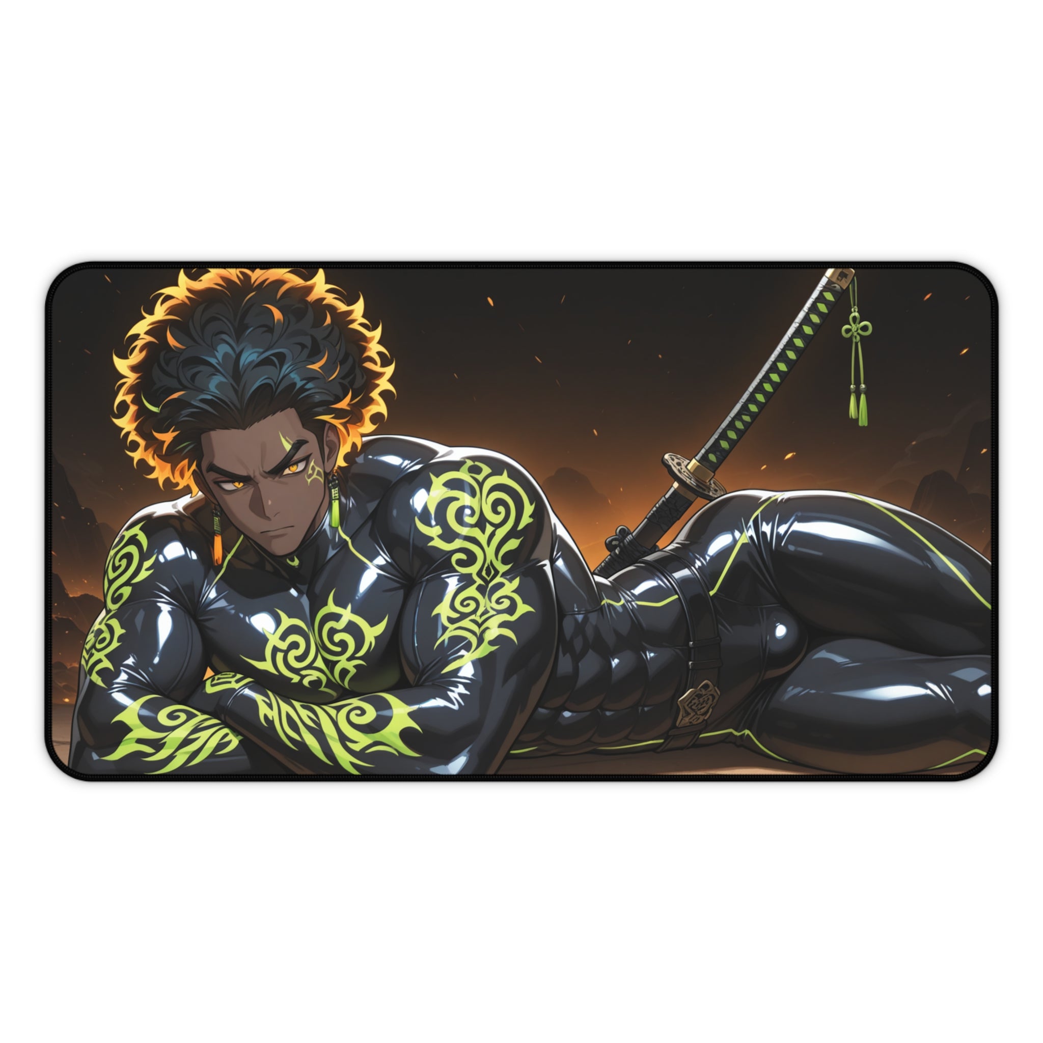 Tattooed Warrior Desk Mat — Anime Samurai Gaming Mouse Pad