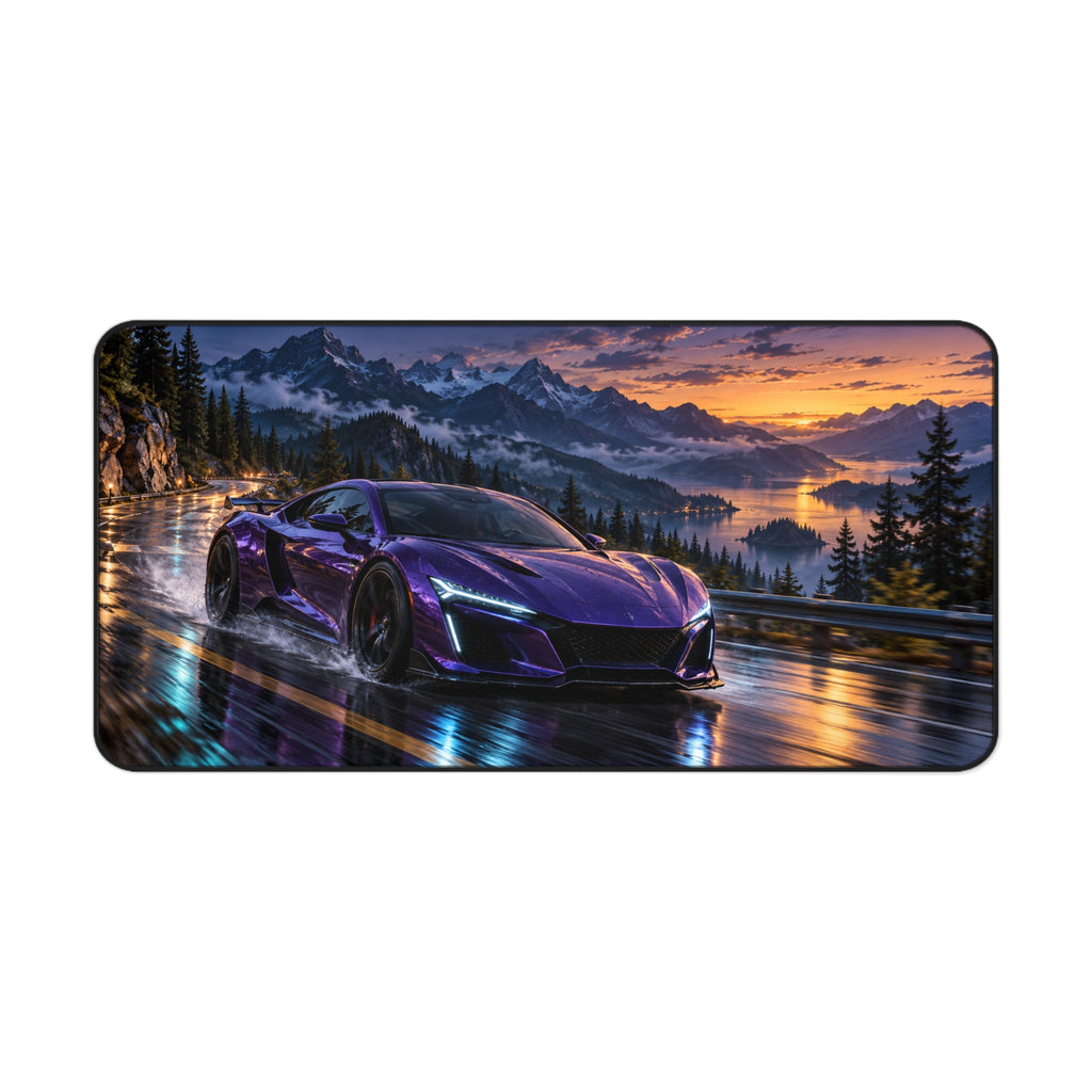 Purple Sports Car Desk Mat | Mountain Racing Style