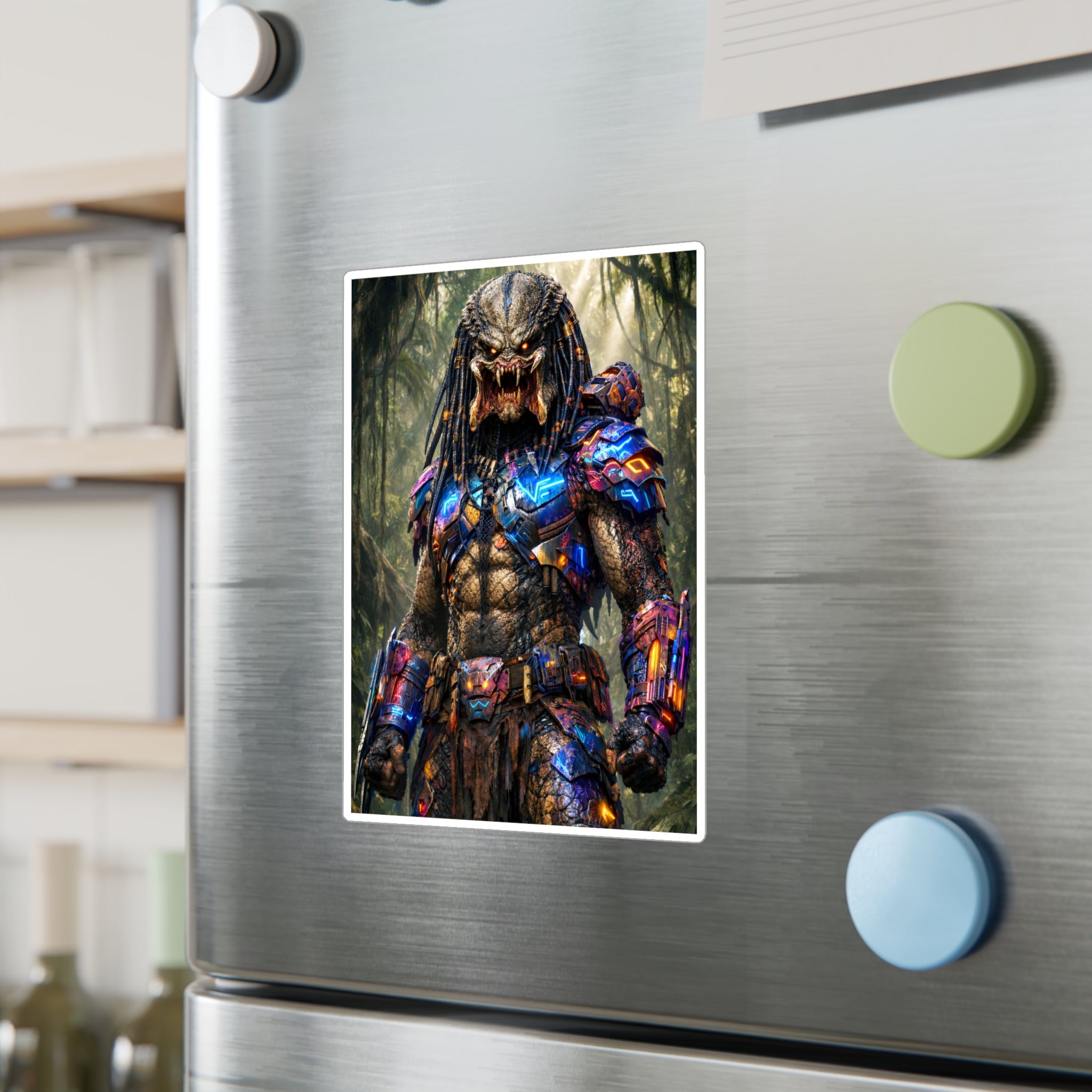 Predator Warrior Vinyl Sticker — Sci‑Fi Tribal Alien Kiss‑Cut Decal