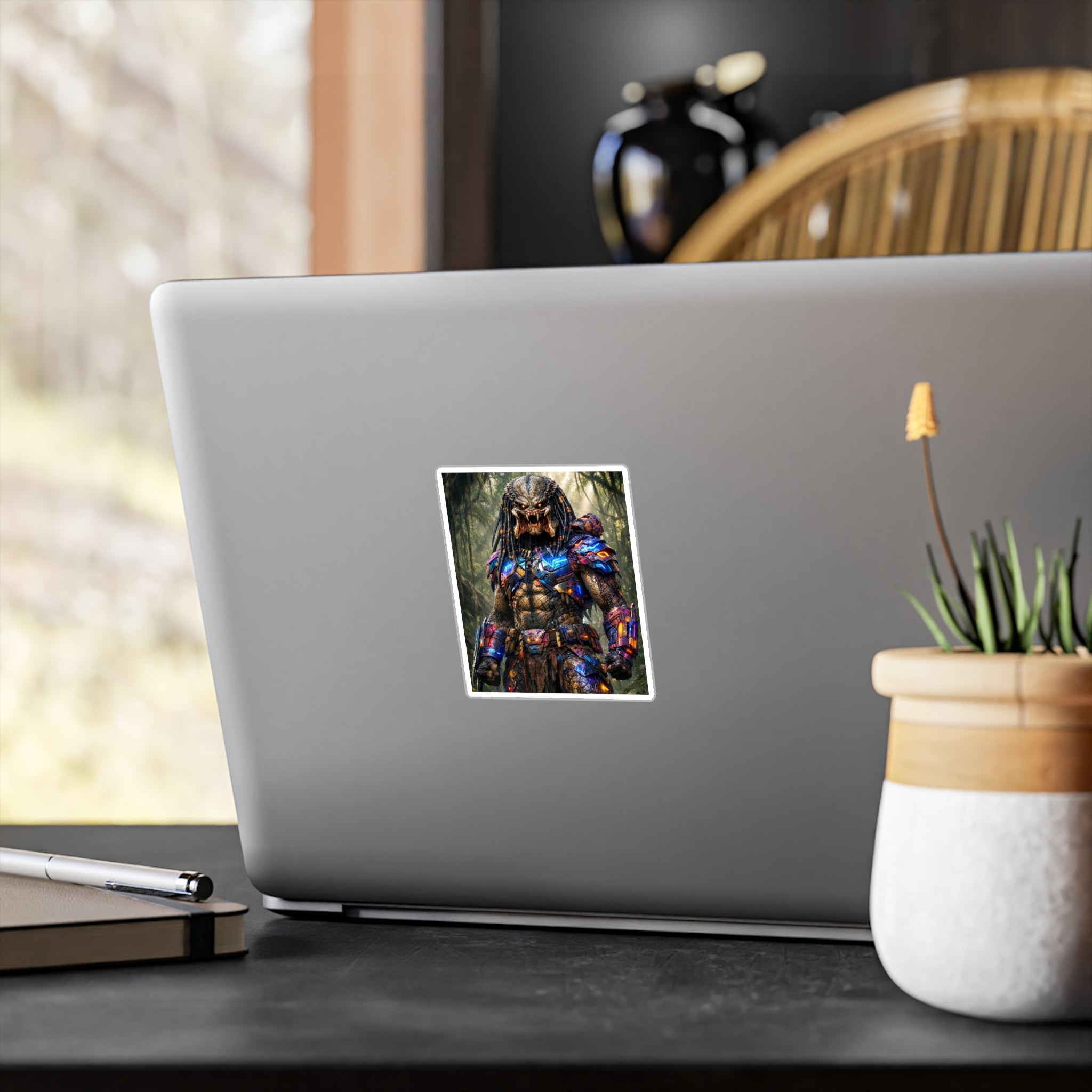 Predator Warrior Vinyl Sticker — Sci‑Fi Tribal Alien Kiss‑Cut Decal