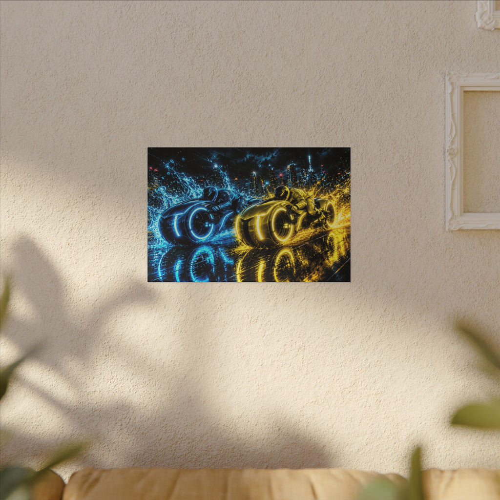 Tron Lightcycles Matte Canvas Print — Tron Futuristic Wall Art