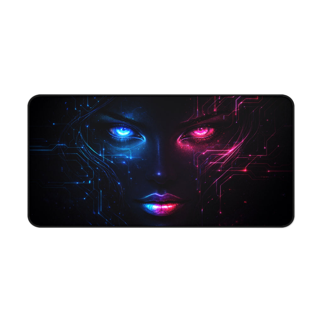 Neon cyborg in the shadows Desk Mat, XL Mousepad Non-slip for Gaming & Office